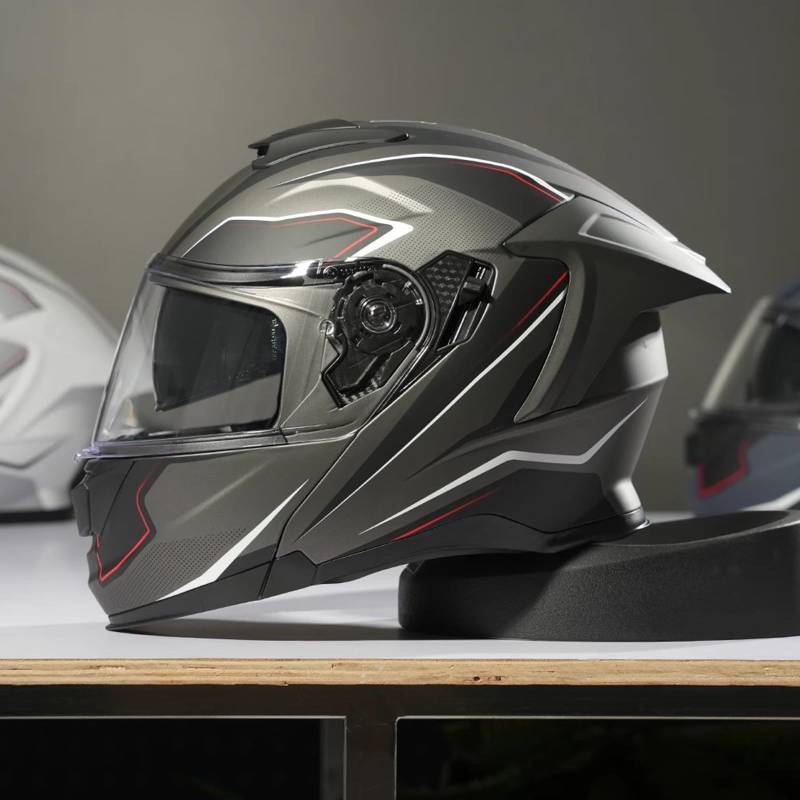 QJWMatic Modulare Motorradhelme Klapphelm für Erwachsene, Integralhelme ECE-geprüft mit Doppelvisier für Männer und Frauen Leichter Helm H,L57-58CM von QJWMatic