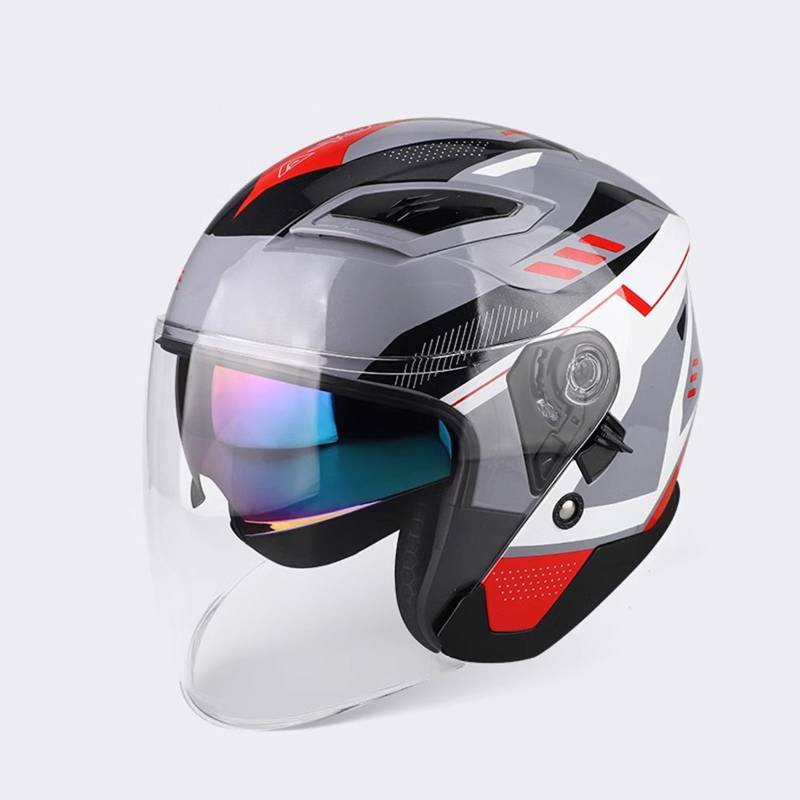 QJWMatic Motorrad-Halbhelm, Jethelm mit Sonnenblende, für Herren und Damen, Scooter, Cruiser, Mopedhelme, ECE-geprüft A,M52-56CM von QJWMatic