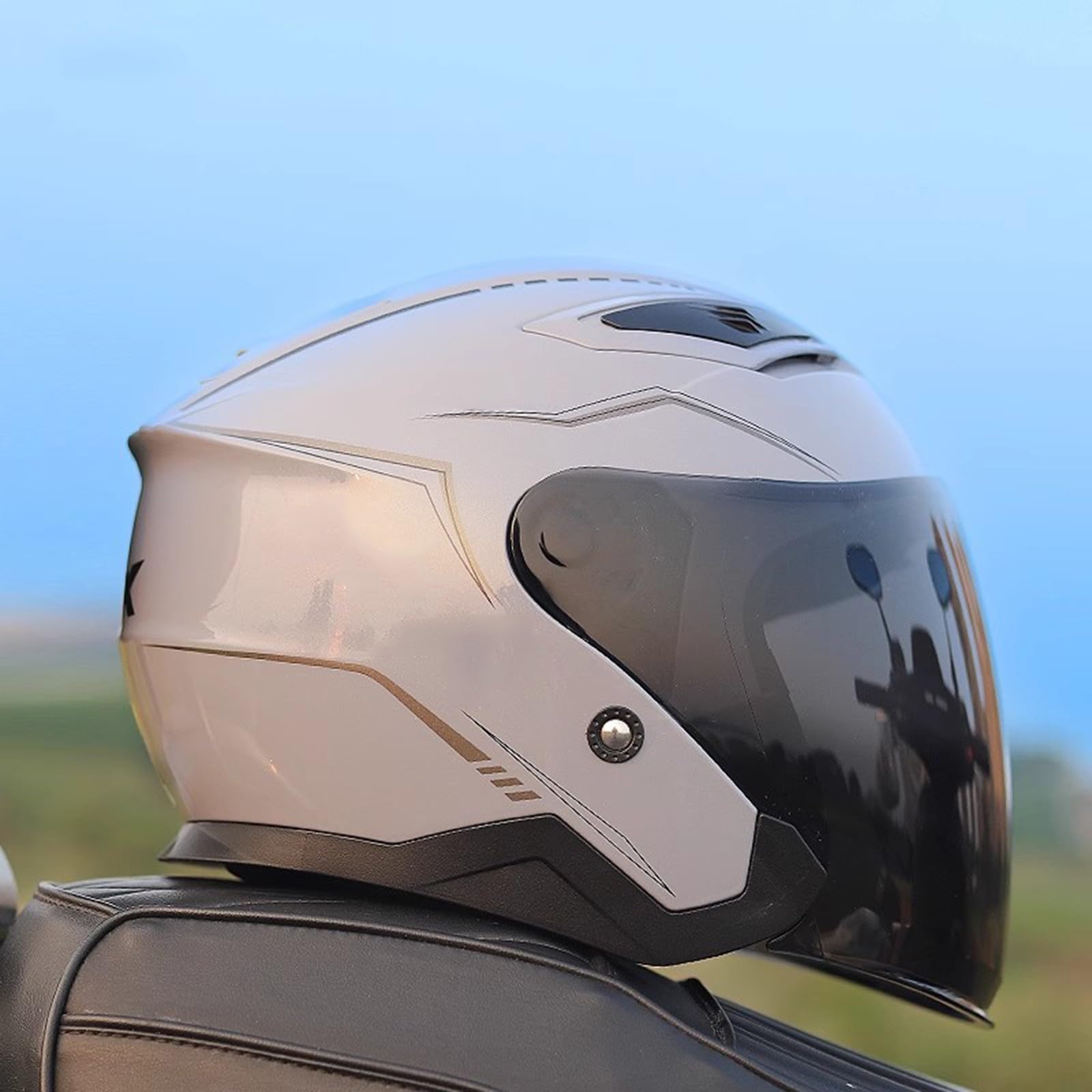 QJWMatic Motorrad-Halbhelm, Jethelm mit Sonnenblende, für Herren und Damen, Scooter, Cruiser, Mopedhelme, ECE-geprüft B,L57-60CM von QJWMatic