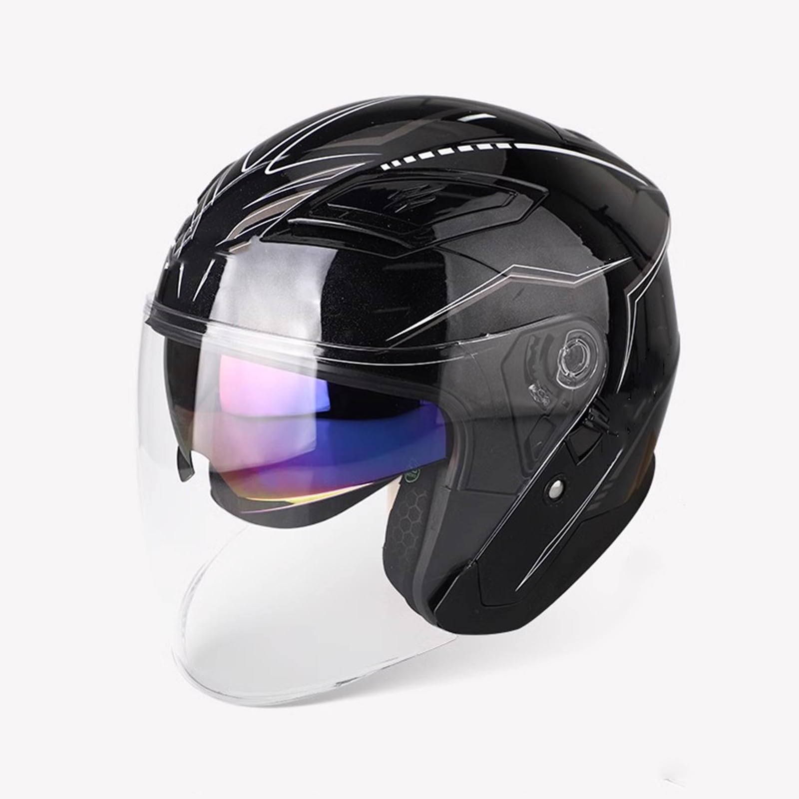 QJWMatic Motorrad-Halbhelm, Jethelm mit Sonnenblende, für Herren und Damen, Scooter, Cruiser, Mopedhelme, ECE-geprüft D,L57-60CM von QJWMatic