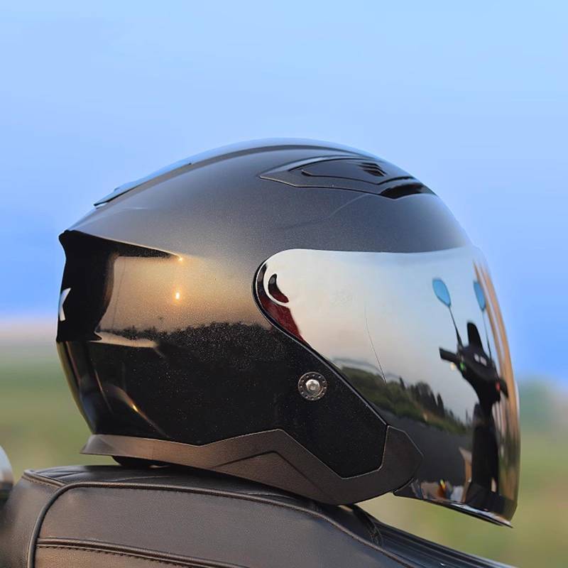 QJWMatic Motorrad-Halbhelm, Jethelm mit Sonnenblende, für Herren und Damen, Scooter, Cruiser, Mopedhelme, ECE-geprüft H,M52-56CM von QJWMatic