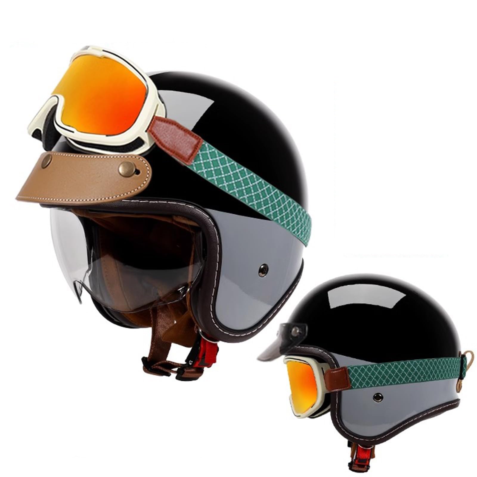 QJWMatic Motorrad Halbhelm Halbschalenhelm ECE-Zulassung Jethelm Retro-Halbhelm Mitvisier Motorrad-Moped-Helme Für Erwachsene Männer Und Frauen A,3XL63-64CM von QJWMatic