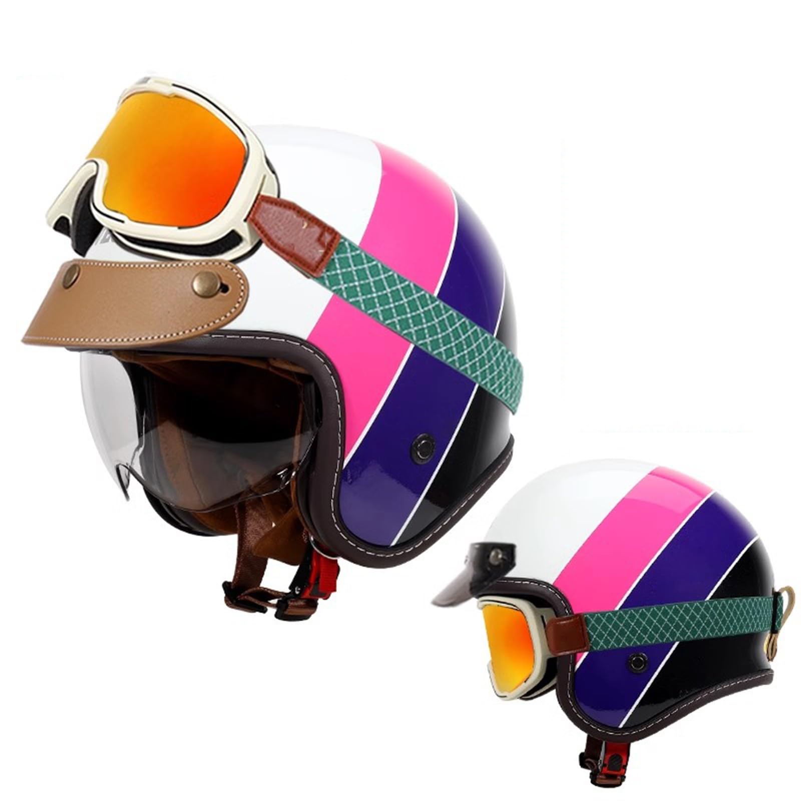 QJWMatic Motorrad Halbhelm Halbschalenhelm ECE-Zulassung Jethelm Retro-Halbhelm Mitvisier Motorrad-Moped-Helme Für Erwachsene Männer Und Frauen C,3XL63-64CM von QJWMatic