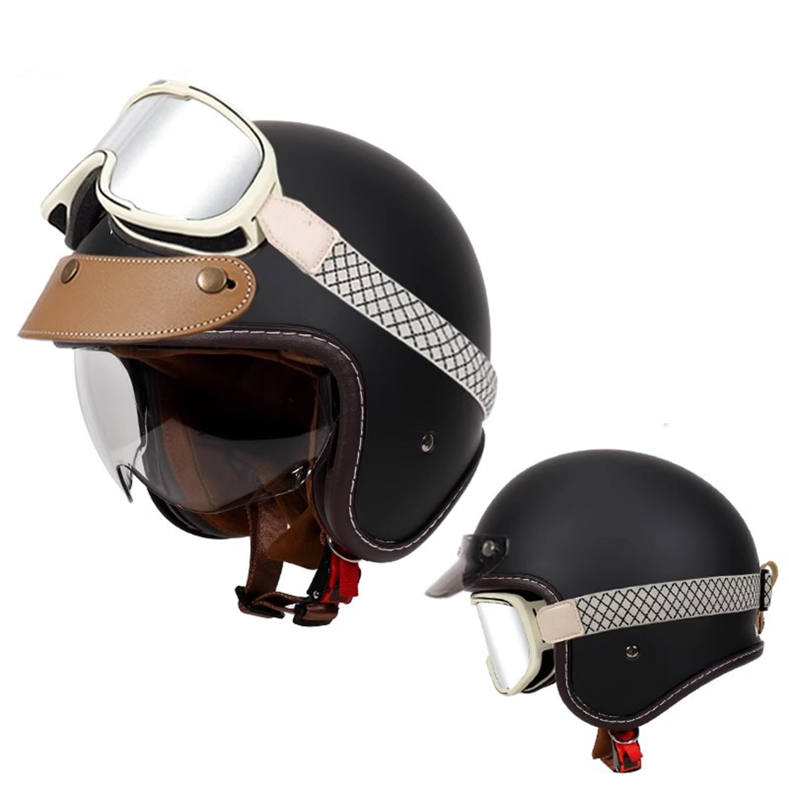 QJWMatic Motorrad Halbhelm Halbschalenhelm ECE-Zulassung Jethelm Retro-Halbhelm Mitvisier Motorrad-Moped-Helme Für Erwachsene Männer Und Frauen D,3XL63-64CM von QJWMatic