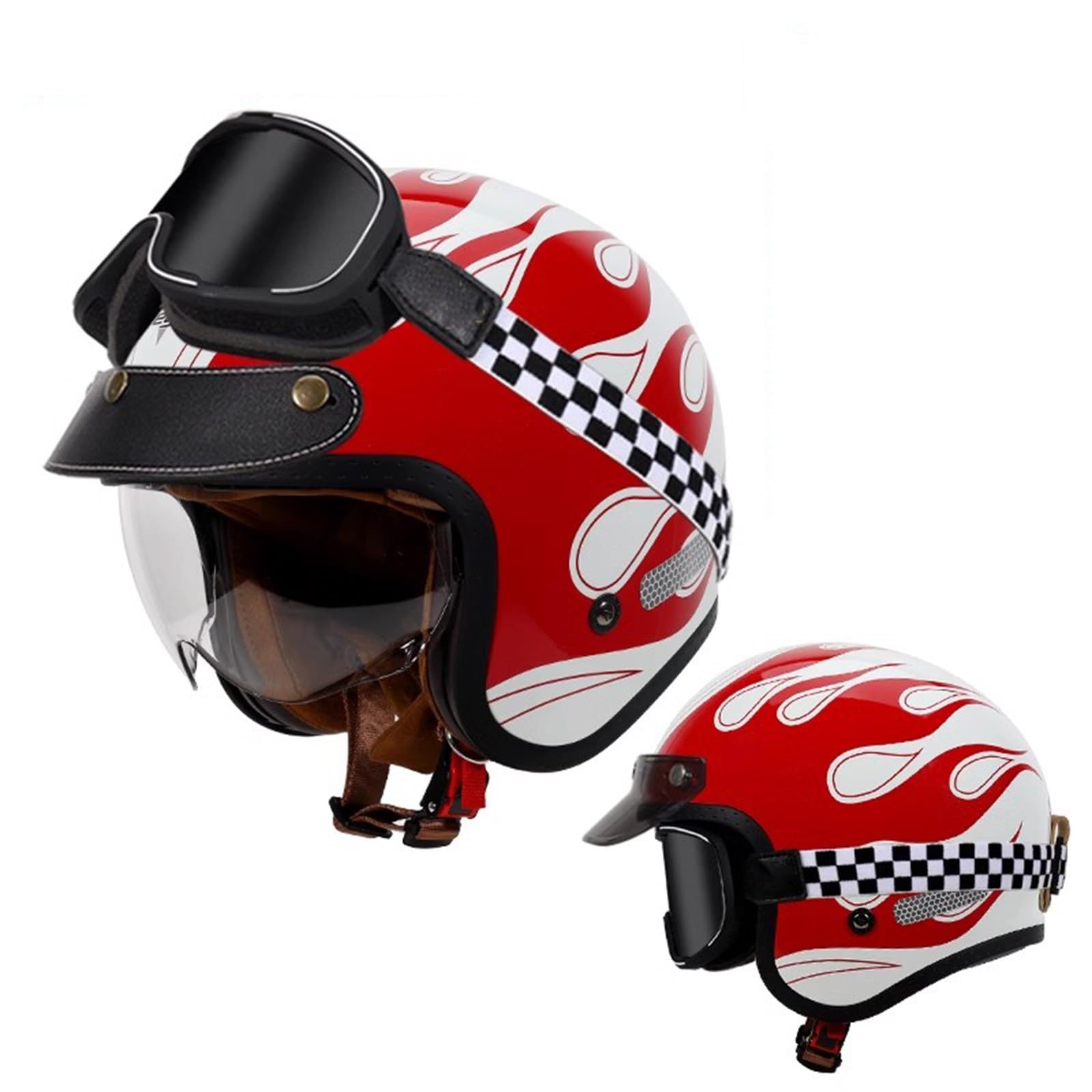 QJWMatic Motorrad Halbhelm Halbschalenhelm ECE-Zulassung Jethelm Retro-Halbhelm Mitvisier Motorrad-Moped-Helme Für Erwachsene Männer Und Frauen E,3XL63-64CM von QJWMatic