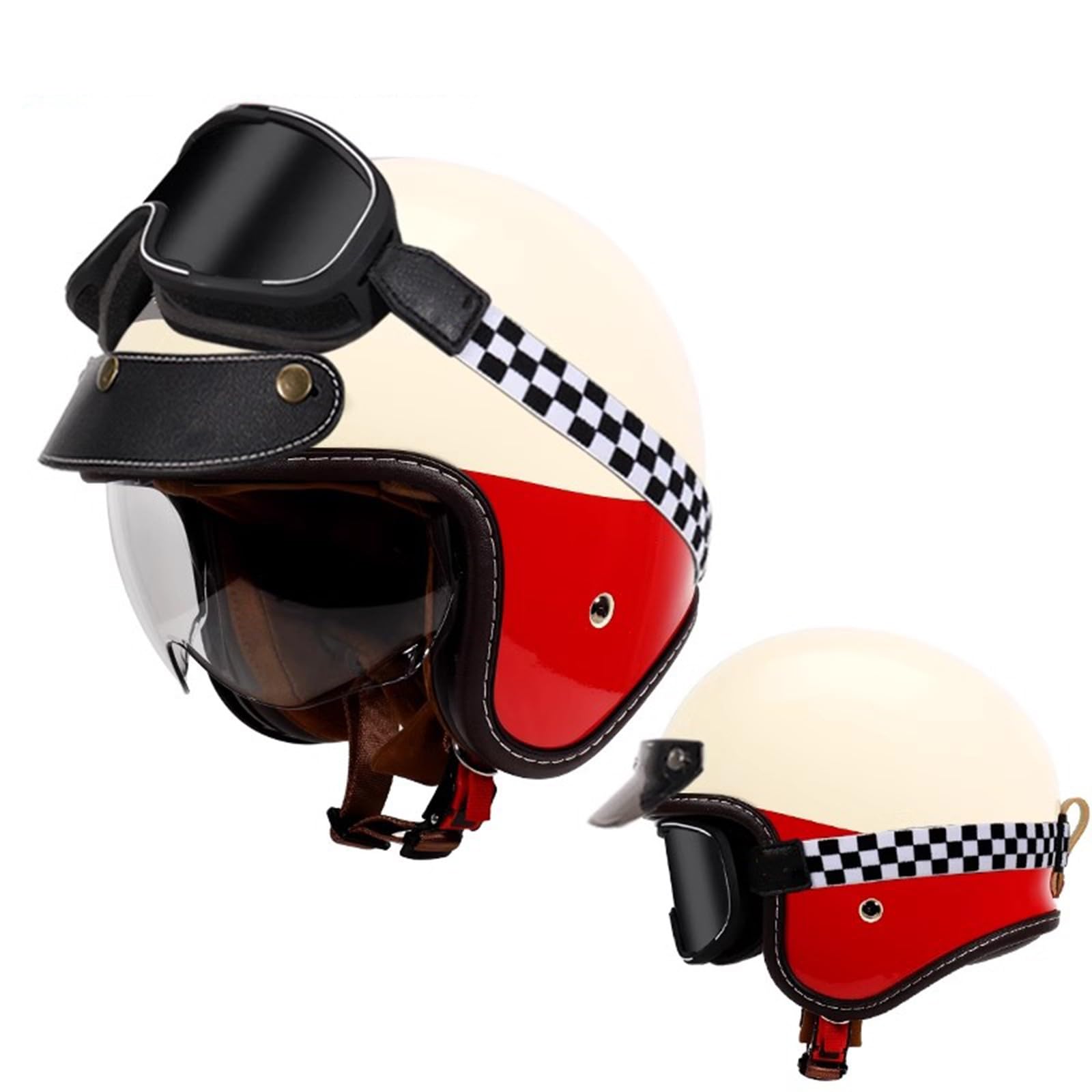 QJWMatic Motorrad Halbhelm Halbschalenhelm ECE-Zulassung Jethelm Retro-Halbhelm Mitvisier Motorrad-Moped-Helme Für Erwachsene Männer Und Frauen F,3XL63-64CM von QJWMatic