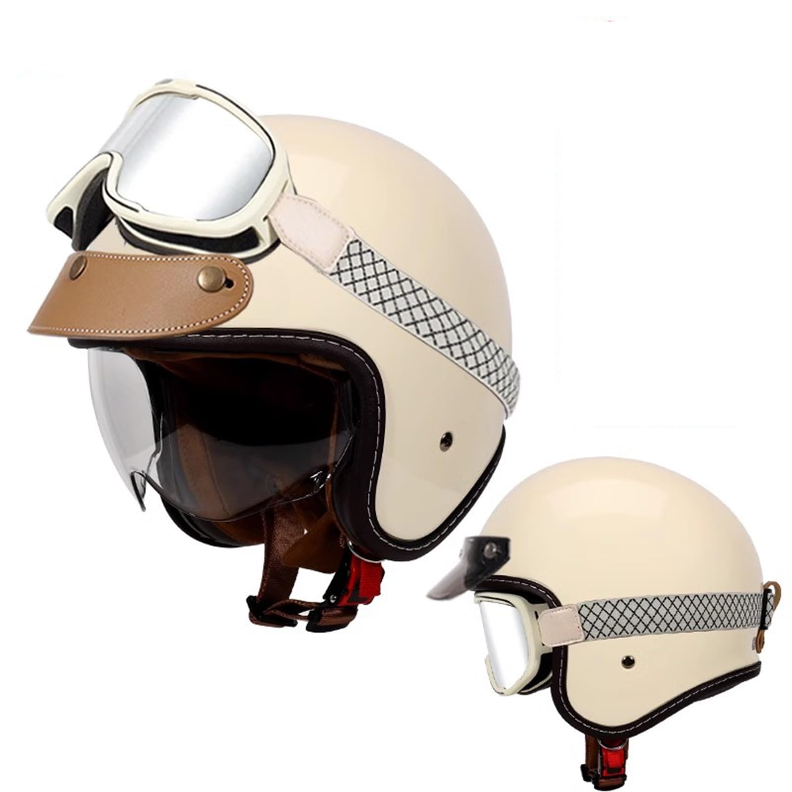 QJWMatic Motorrad Halbhelm Halbschalenhelm ECE-Zulassung Jethelm Retro-Halbhelm Mitvisier Motorrad-Moped-Helme Für Erwachsene Männer Und Frauen G,3XL63-64CM von QJWMatic