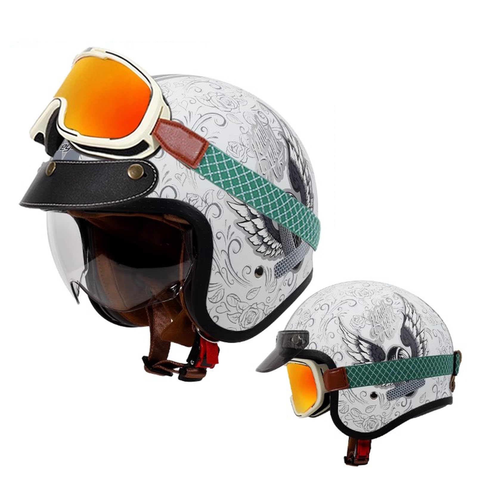 QJWMatic Motorrad Halbhelm Halbschalenhelm ECE-Zulassung Jethelm Retro-Halbhelm Mitvisier Motorrad-Moped-Helme Für Erwachsene Männer Und Frauen H,4XL64-65CM von QJWMatic