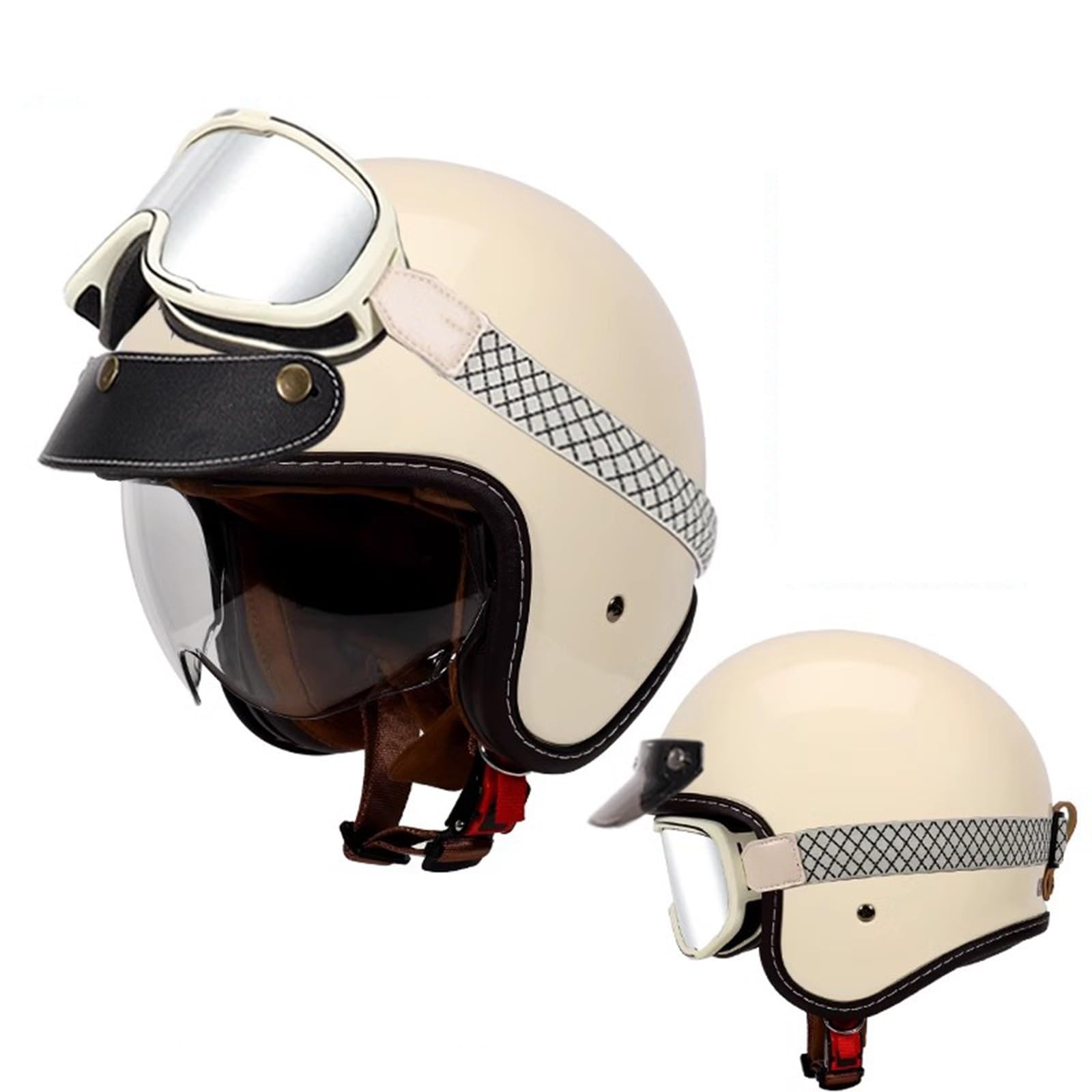 QJWMatic Motorrad Halbhelm Halbschalenhelm ECE-Zulassung Jethelm Retro-Halbhelm Mitvisier Motorrad-Moped-Helme Für Erwachsene Männer Und Frauen I,3XL63-64CM von QJWMatic