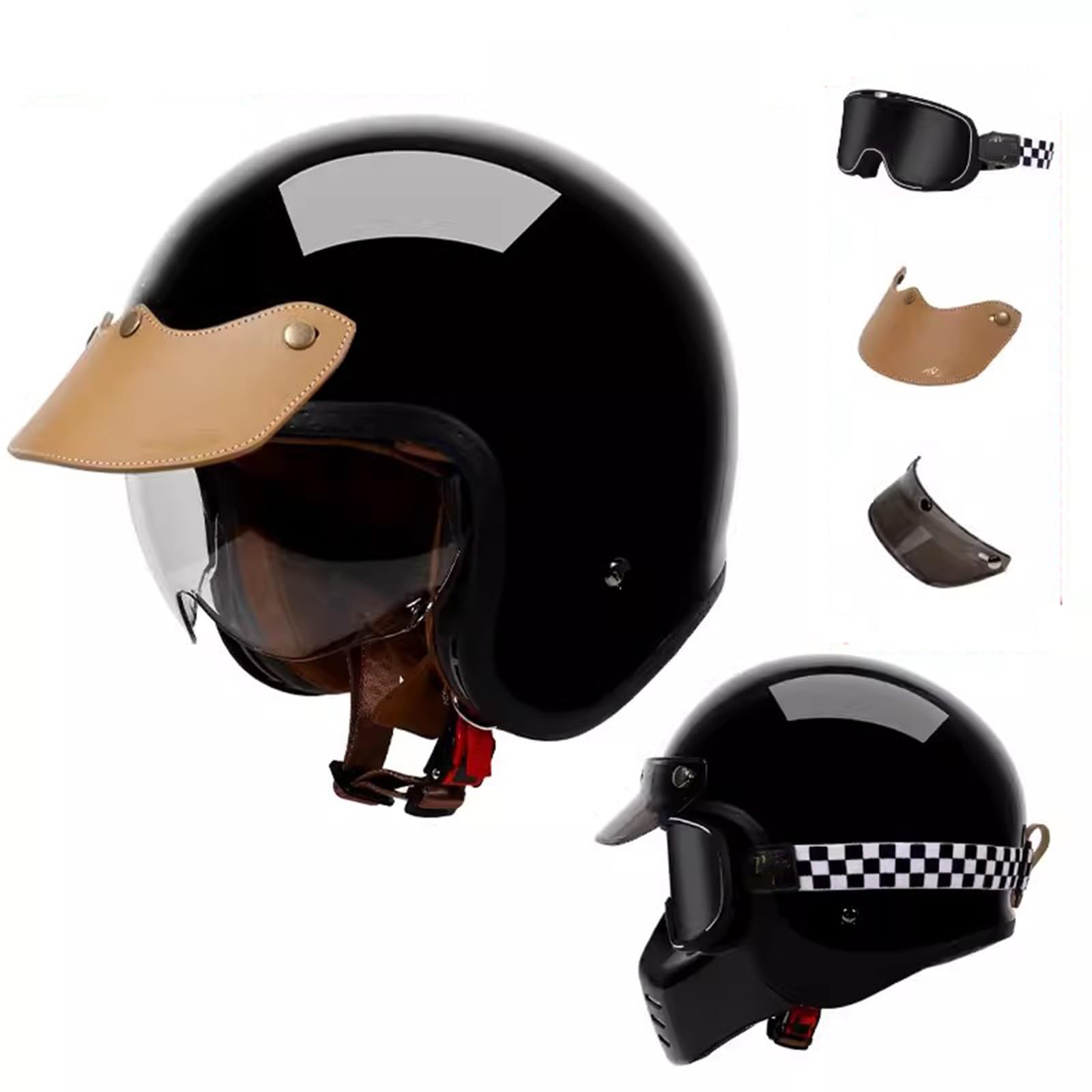 QJWMatic Motorrad-Jethelm, 3/4-Helm, Retro-Halbhelm für Herren und Damen, mit Visier Vierjahreszeitenhelm für Erwachsene Moped-Scooter-ATV-Helm ECE-geprüft I,3XL63-64CM von QJWMatic