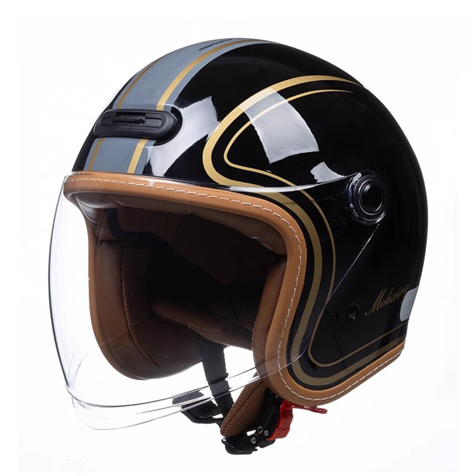 QJWMatic Motorradhelm, Jethelm mit Sonnenblende, Halbhelm für Erwachsene, für Männer und Frauen, ECE-geprüfter Retro-Jet-Moped-Helm C,XL59-60CM von QJWMatic