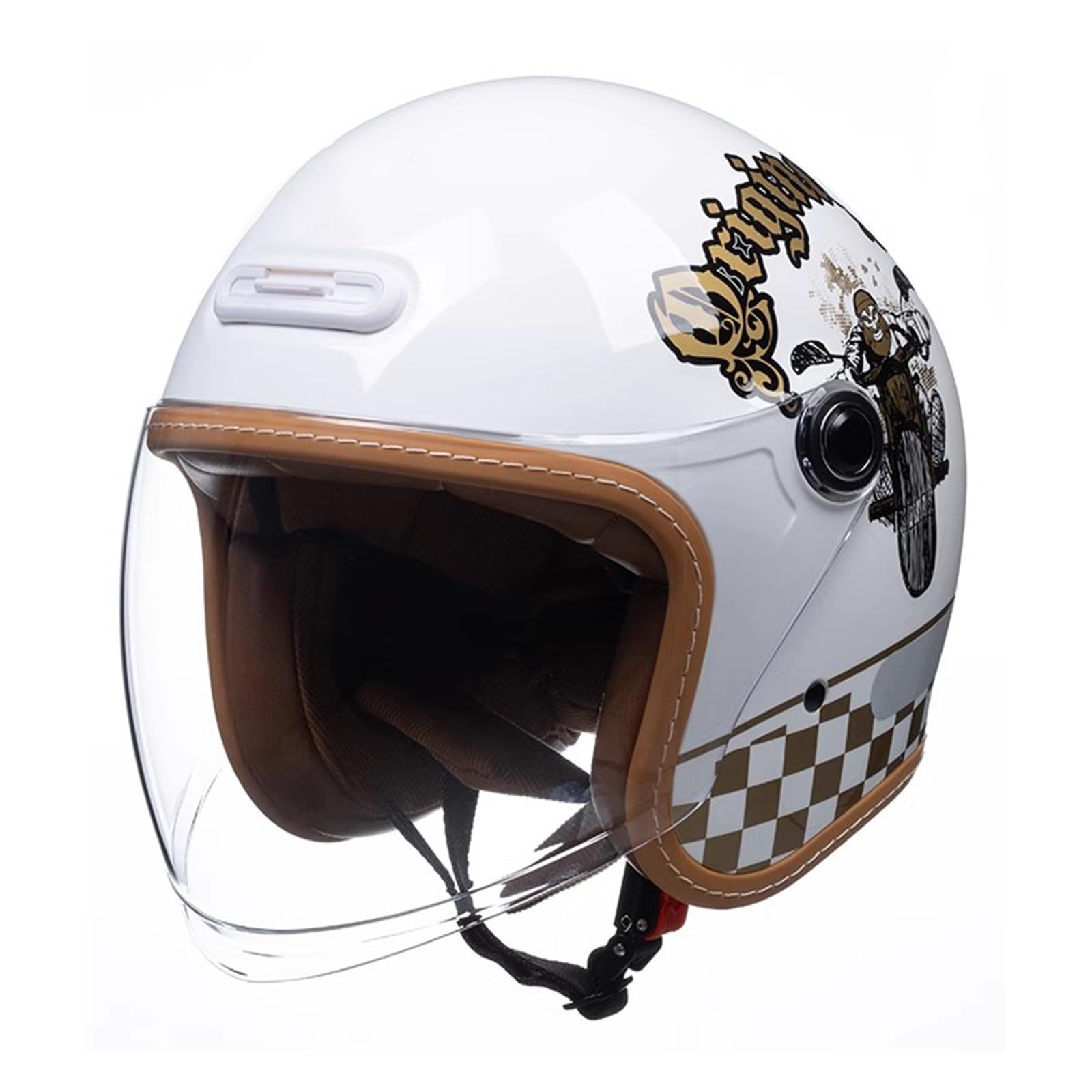 QJWMatic Motorradhelm, Jethelm mit Sonnenblende, Halbhelm für Erwachsene, für Männer und Frauen, ECE-geprüfter Retro-Jet-Moped-Helm G,XL59-60CM von QJWMatic