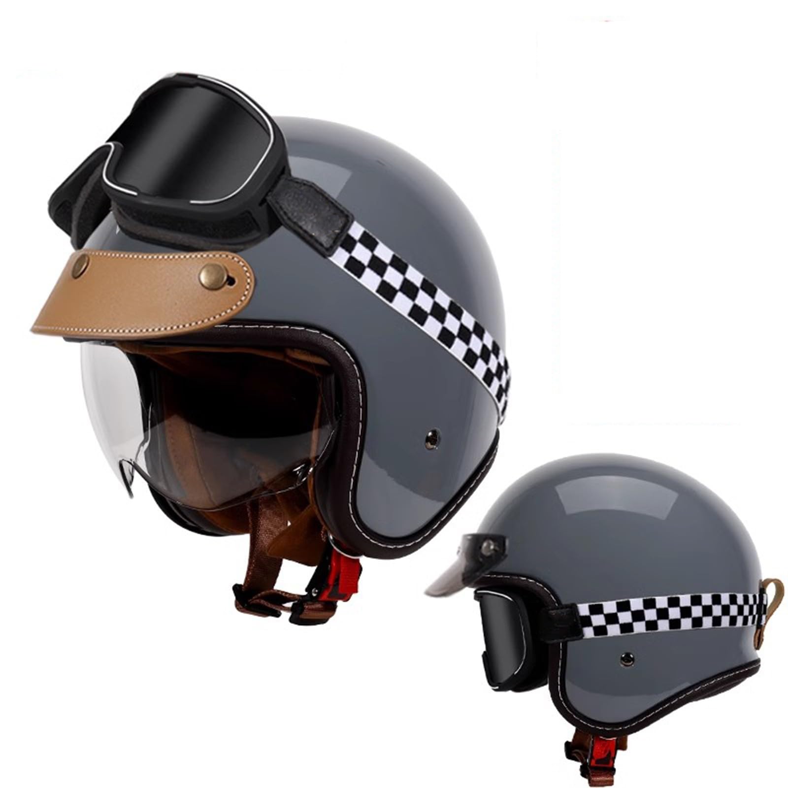 QJWMatic Motorradhelm Halbschalenhelm ECE-Zulassung Retro Jethelme Offener 3/4 Helm Männer Frauen Mit Visier for Bike Moped Scooter J,XL59-60CM von QJWMatic