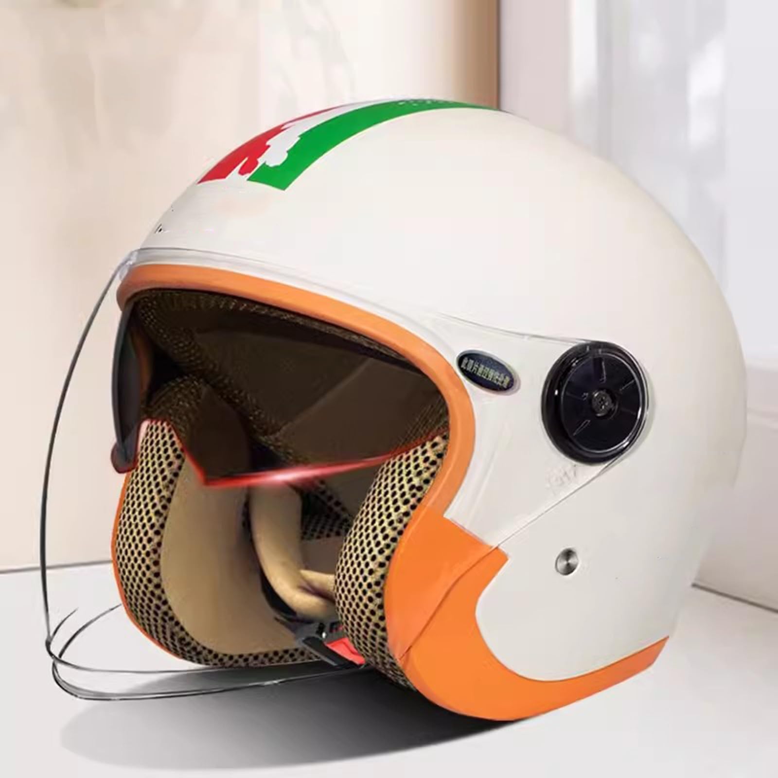 QJWMatic Motorradhelm für Herren und Damen, Halbhelme mit doppelter Sonnenblende für Straßenmopeds und Roller, leichte Helme, ECE-zertifizierter Jethelm A,55-60CM von QJWMatic