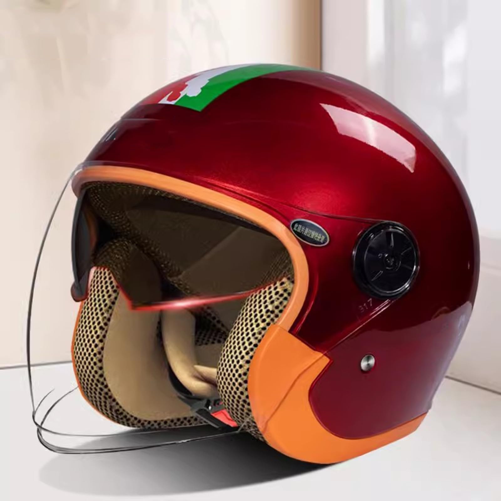 QJWMatic Motorradhelm für Herren und Damen, Halbhelme mit doppelter Sonnenblende für Straßenmopeds und Roller, leichte Helme, ECE-zertifizierter Jethelm B,55-60CM von QJWMatic