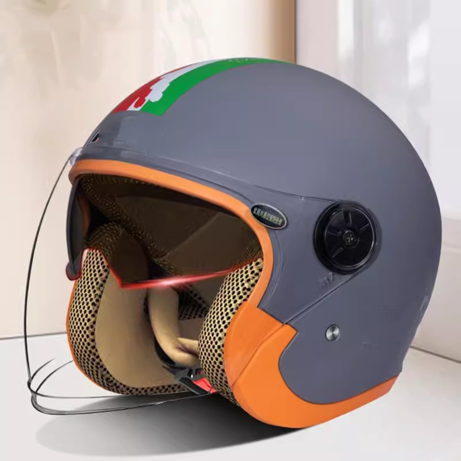 QJWMatic Motorradhelm für Herren und Damen, Halbhelme mit doppelter Sonnenblende für Straßenmopeds und Roller, leichte Helme, ECE-zertifizierter Jethelm C,55-60CM von QJWMatic