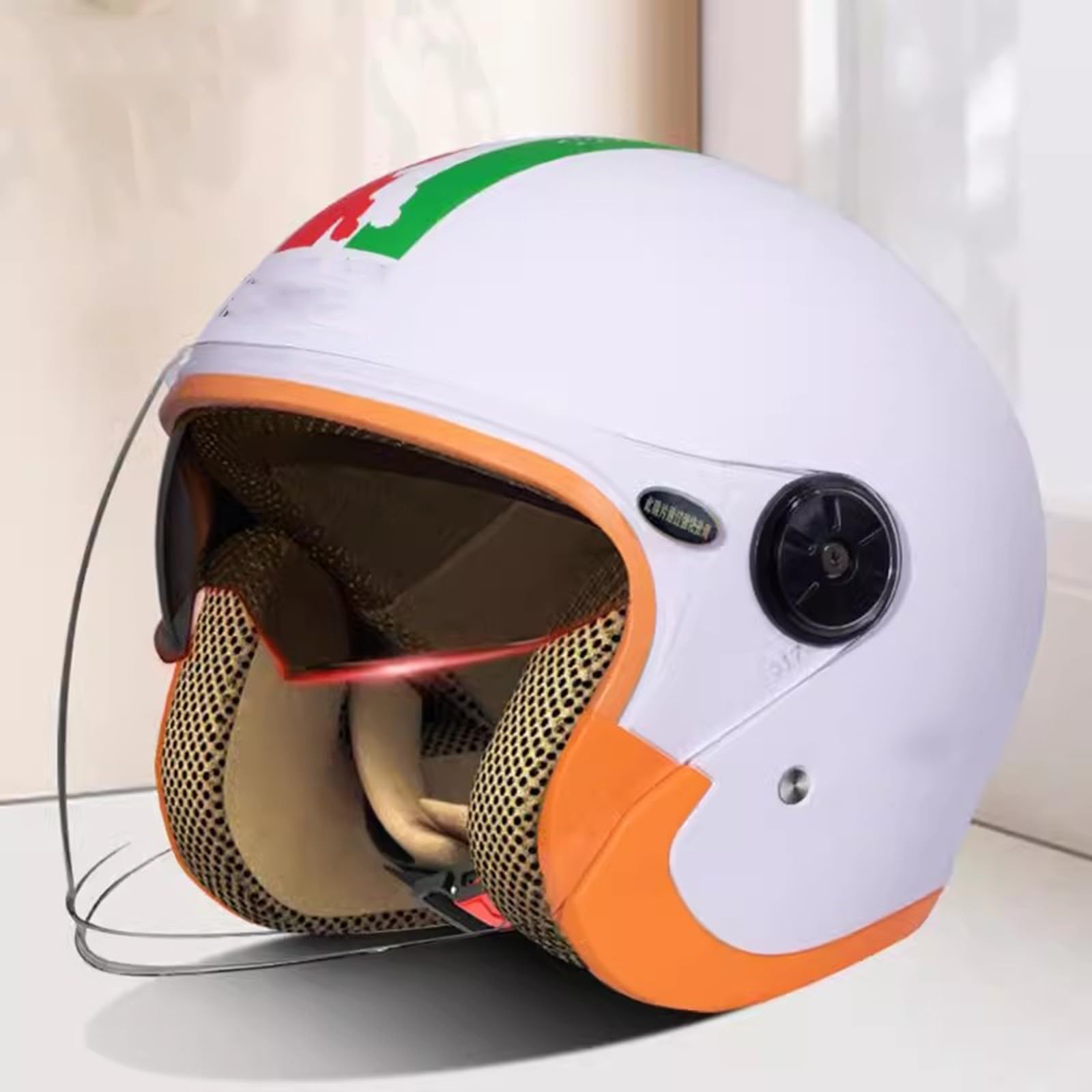 QJWMatic Motorradhelm für Herren und Damen, Halbhelme mit doppelter Sonnenblende für Straßenmopeds und Roller, leichte Helme, ECE-zertifizierter Jethelm D,55-60CM von QJWMatic