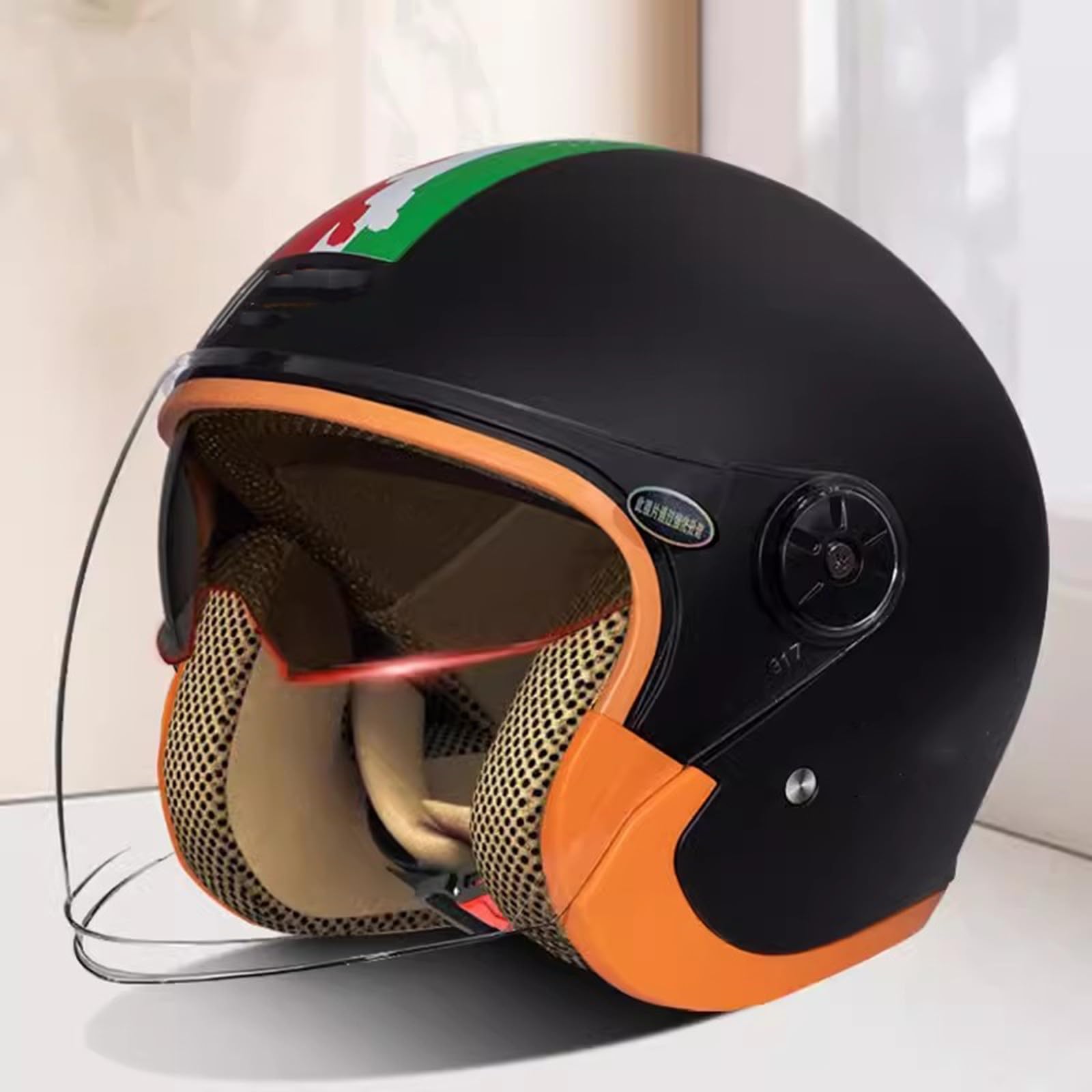 QJWMatic Motorradhelm für Herren und Damen, Halbhelme mit doppelter Sonnenblende für Straßenmopeds und Roller, leichte Helme, ECE-zertifizierter Jethelm F,55-60CM von QJWMatic