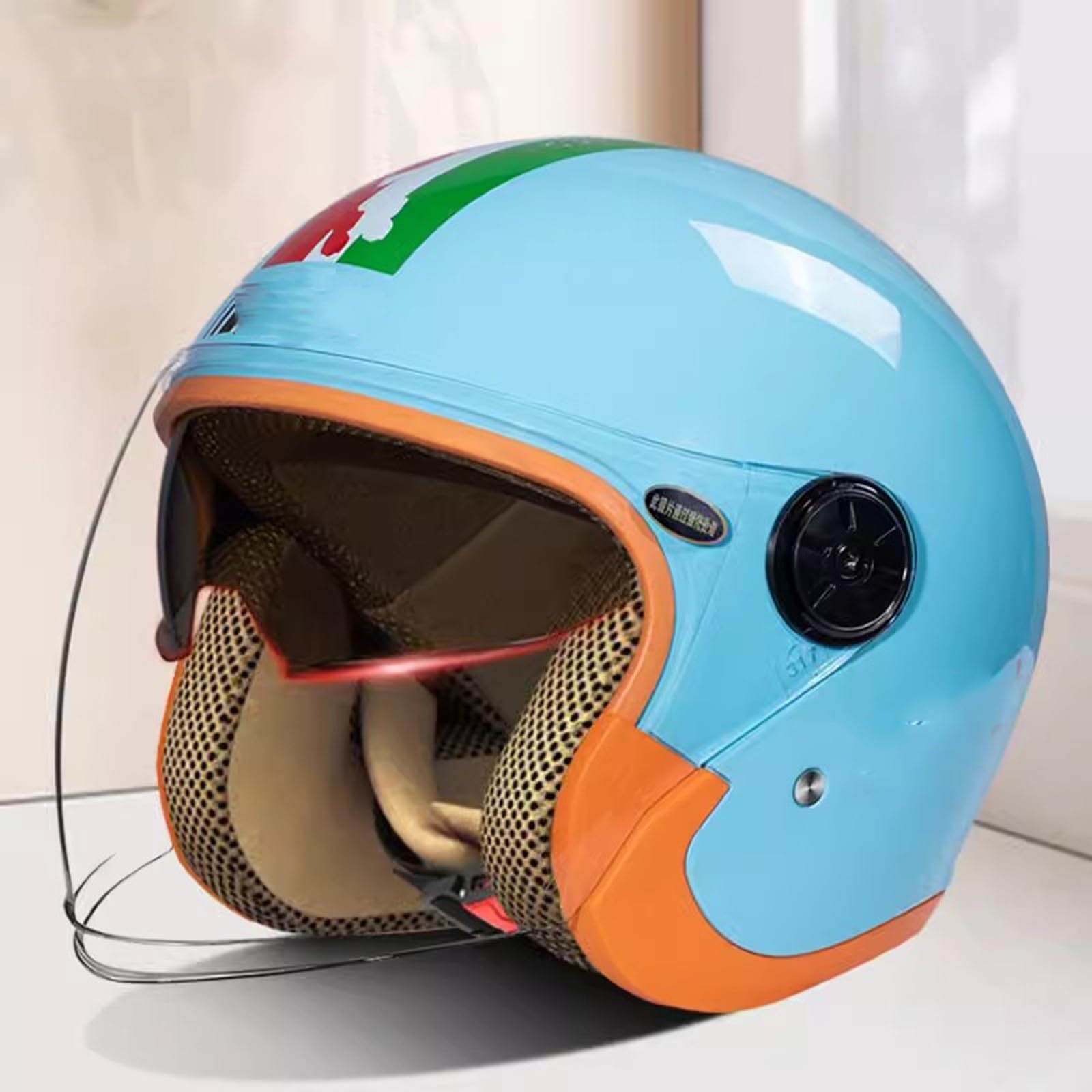 QJWMatic Motorradhelm für Herren und Damen, Halbhelme mit doppelter Sonnenblende für Straßenmopeds und Roller, leichte Helme, ECE-zertifizierter Jethelm G,55-60CM von QJWMatic