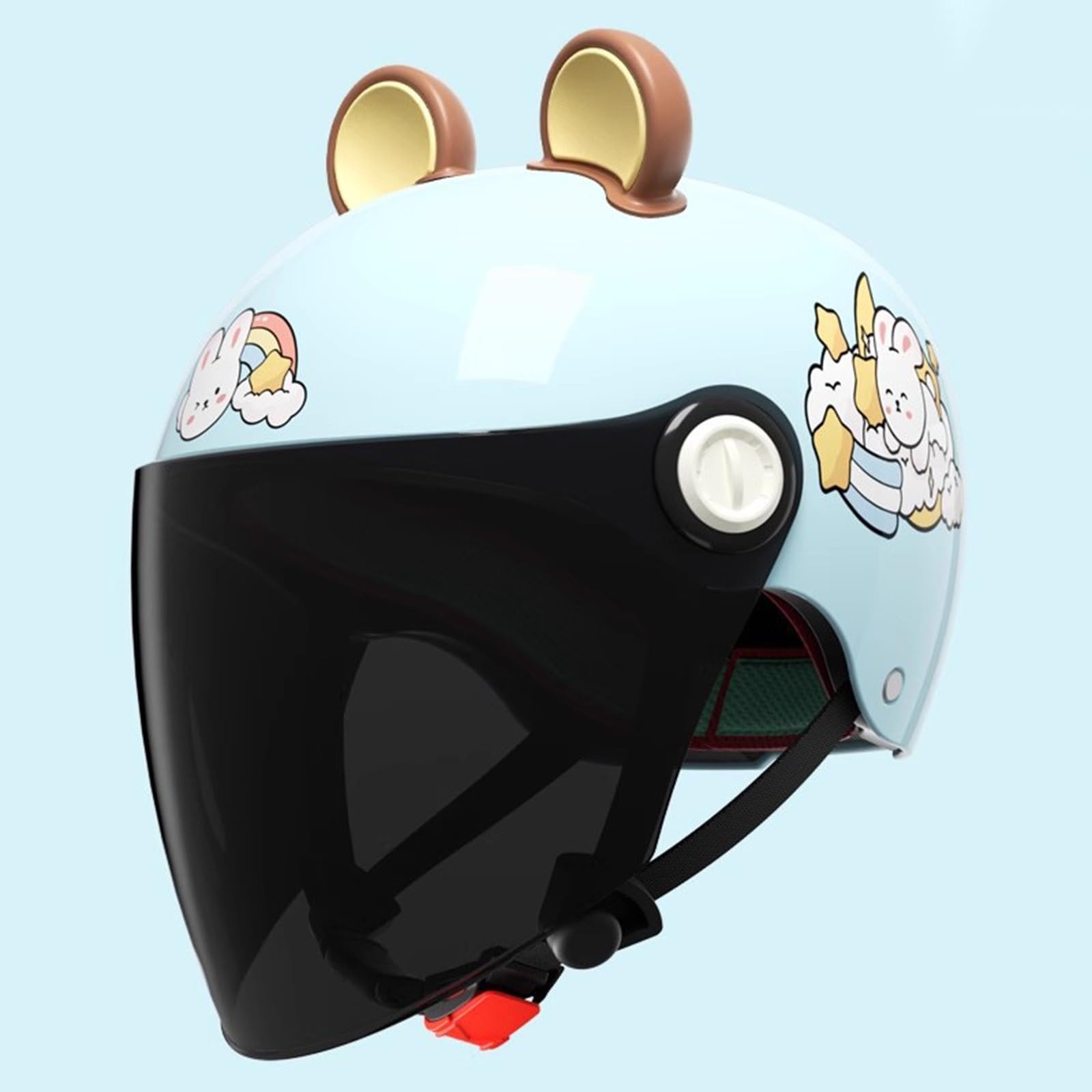 QJWMatic Niedlicher Motorradhelm Für Kinder Mit Offenem Gesicht Und Katzenohren Retro 3/4 Modischer Halbhelm Für Kinder Moped Straßenhelm Für Mädchen Und Jungen ECE-Geprüft E,48-56CM von QJWMatic