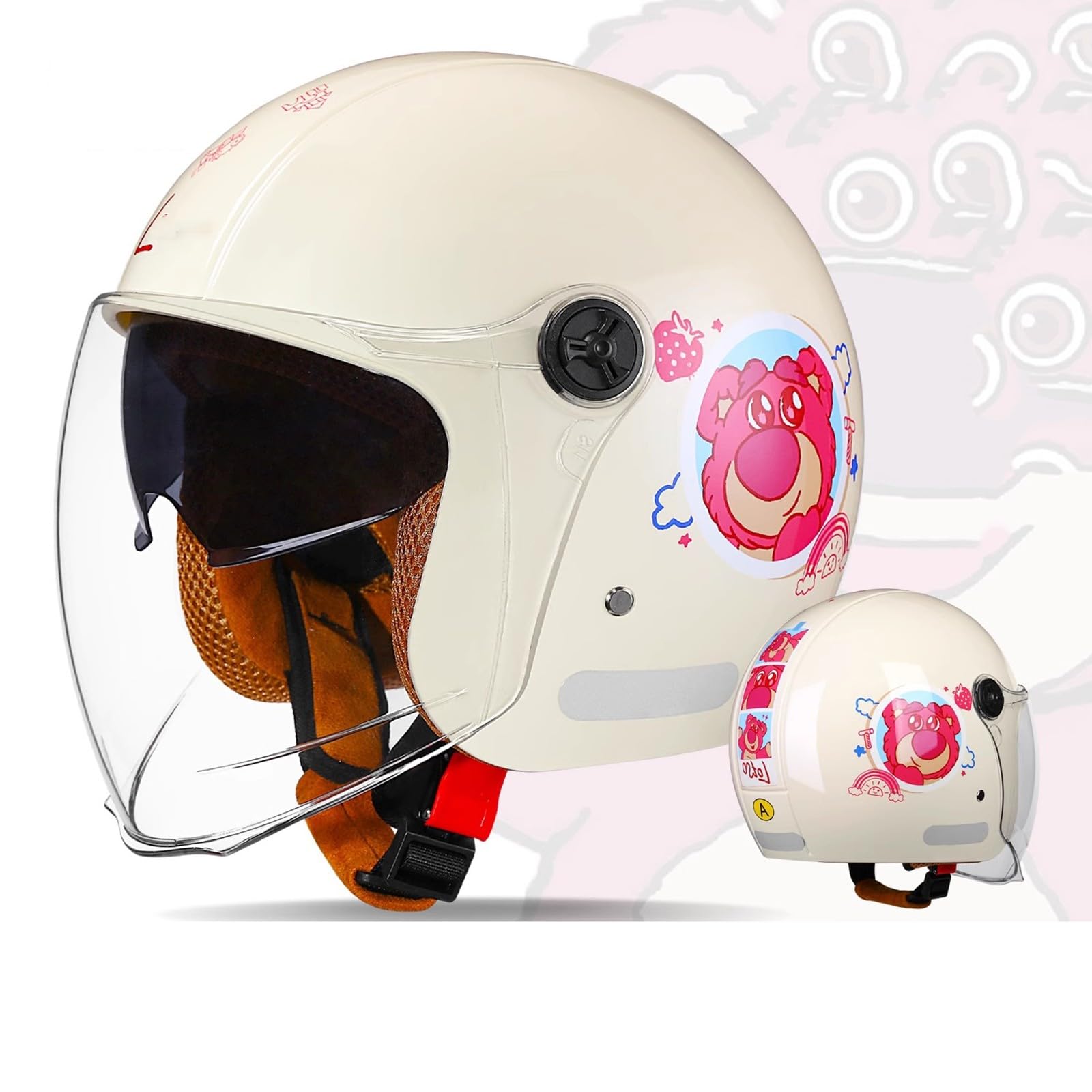 QJWMatic Offener Motorradhelm Halbhelm mit Visier Jethelm für Damen und Herren Roller Moped ECE-geprüft F,54-62cm von QJWMatic