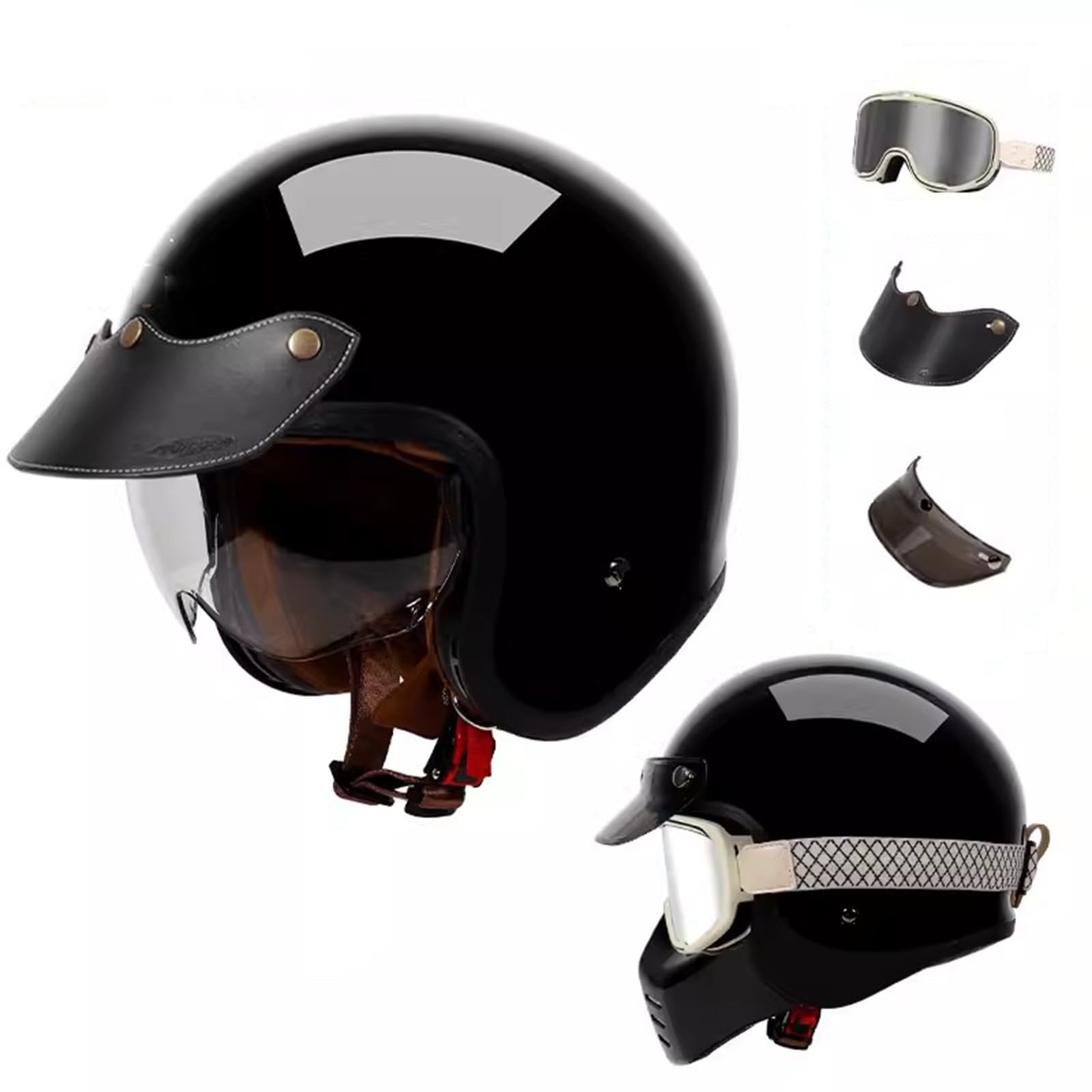 QJWMatic Offener Motorradhelm für Vespa, Erwachsene, Damen, Herren, 3/4-Retro-Klassiker, Mopedhelm, ECE-geprüft, Halbhelm, Vintage-Scooter-Helme mit Visier G,XL59-60CM von QJWMatic