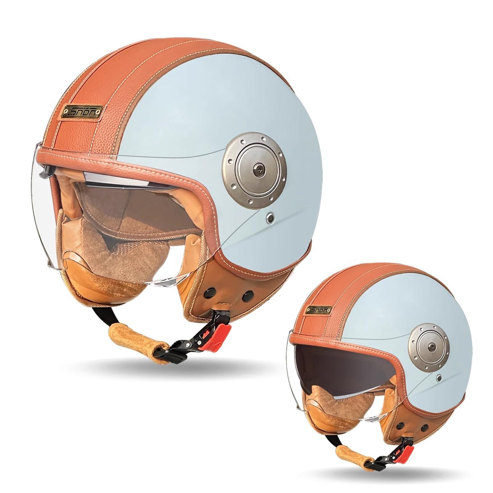 QJWMatic Retro-Motorrad-Jethelm mit offenem Gesicht und Sonnenblende, Jethelm für Herren und Damen, ECE-geprüfter Straßen-Scooter-Mopedhelm A,54-62CM von QJWMatic