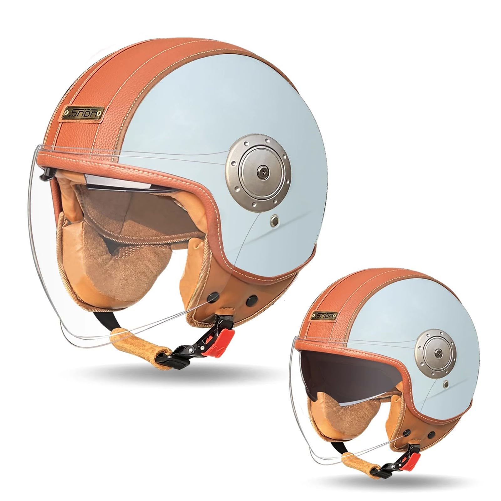 QJWMatic Retro-Motorrad-Jethelm mit offenem Gesicht und Sonnenblende, Jethelm für Herren und Damen, ECE-geprüfter Straßen-Scooter-Mopedhelm B,54-62CM von QJWMatic