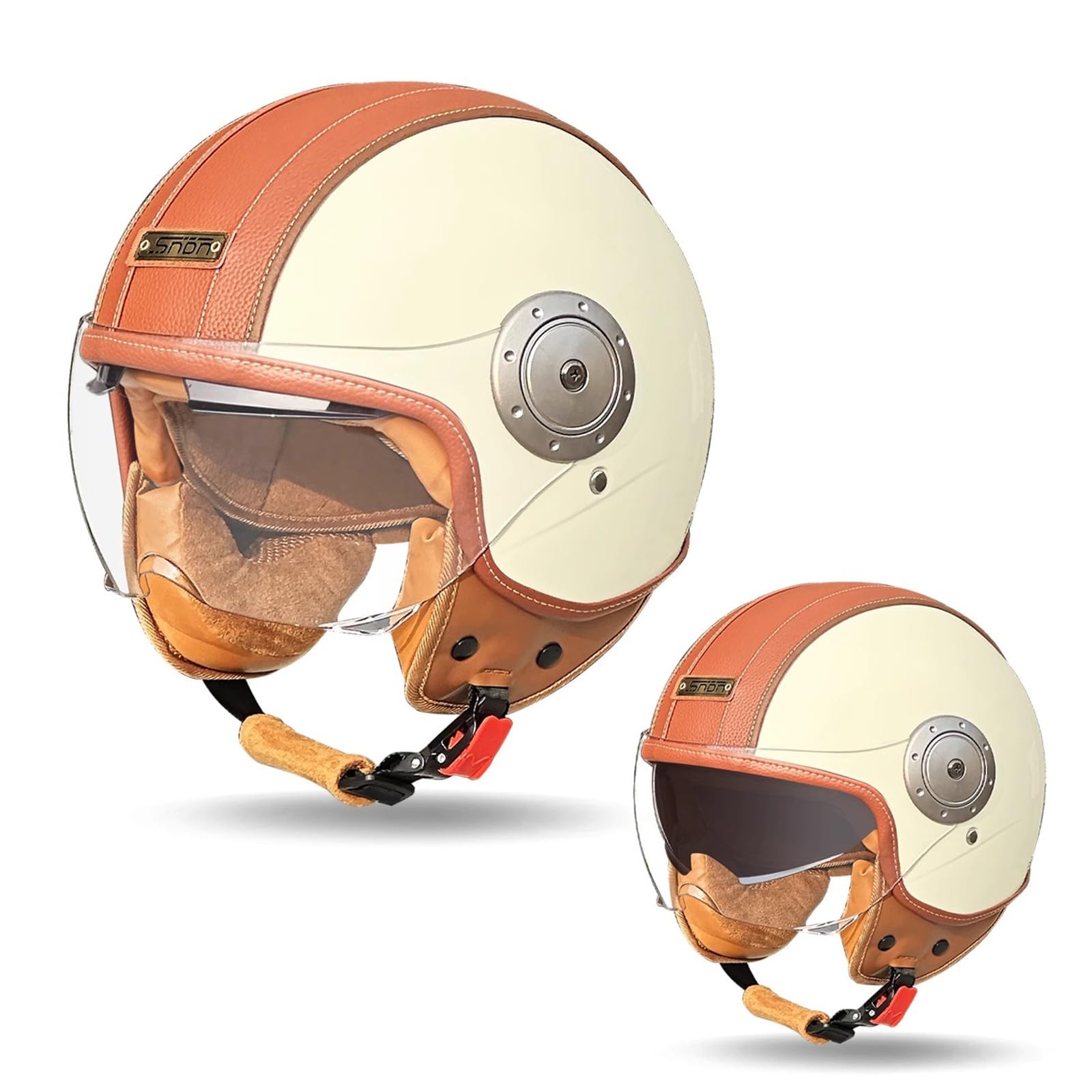 QJWMatic Retro-Motorrad-Jethelm mit offenem Gesicht und Sonnenblende, Jethelm für Herren und Damen, ECE-geprüfter Straßen-Scooter-Mopedhelm C,54-62CM von QJWMatic