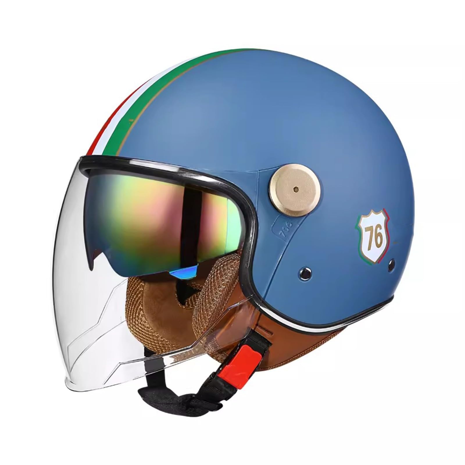 QJWMatic Retro-Motorradhelm Mit Offenem Gesicht Jethelm Halbe Helme Mit Doppelvisier Damen Und Herren Mopedhelme DOT/ECE-Geprüft C,52-60CM von QJWMatic