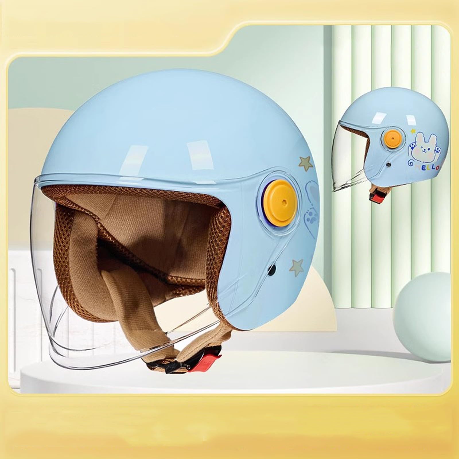 QJWMatic Retro-Motorradhelm für Kinder, Vierjahreszeitenhelme mit Visier, offener Helm, Elektroroller, Straßenfahrrad, Halbhelm für Jungen und Mädchen C,45-55CM von QJWMatic