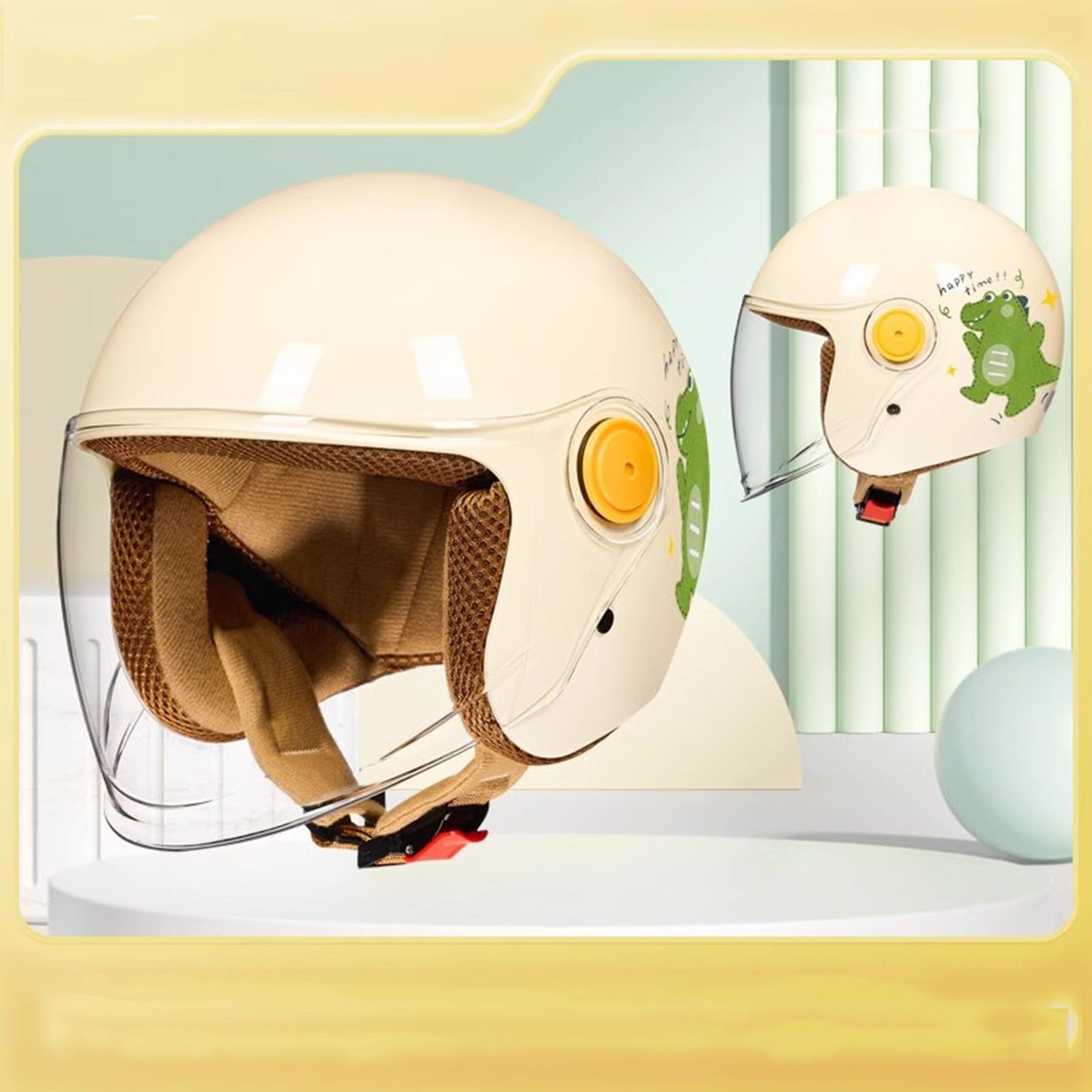 QJWMatic Retro-Motorradhelm für Kinder, Vierjahreszeitenhelme mit Visier, offener Helm, Elektroroller, Straßenfahrrad, Halbhelm für Jungen und Mädchen E,45-55CM von QJWMatic