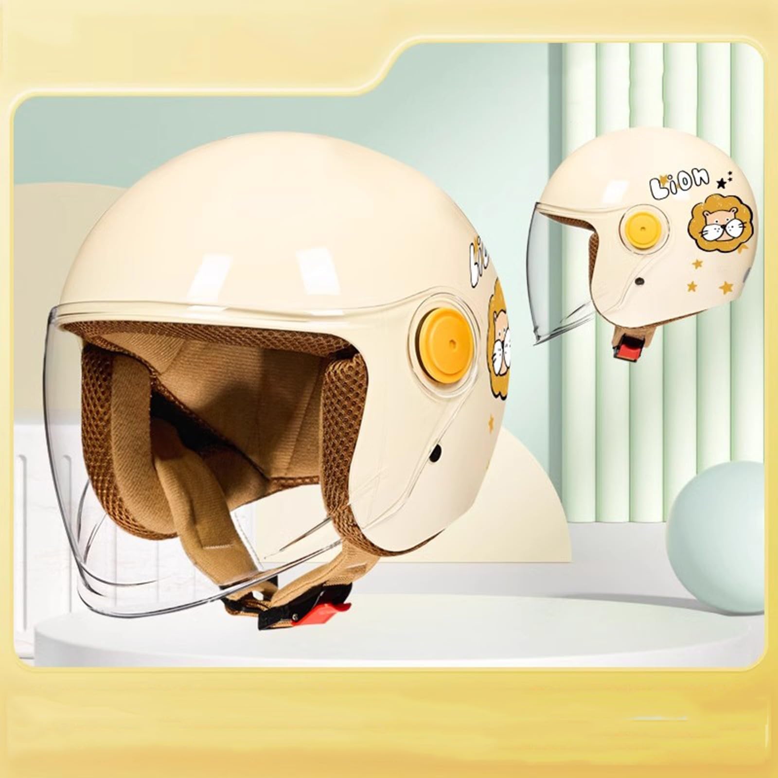 QJWMatic Retro-Motorradhelm für Kinder, Vierjahreszeitenhelme mit Visier, offener Helm, Elektroroller, Straßenfahrrad, Halbhelm für Jungen und Mädchen G,45-55CM von QJWMatic