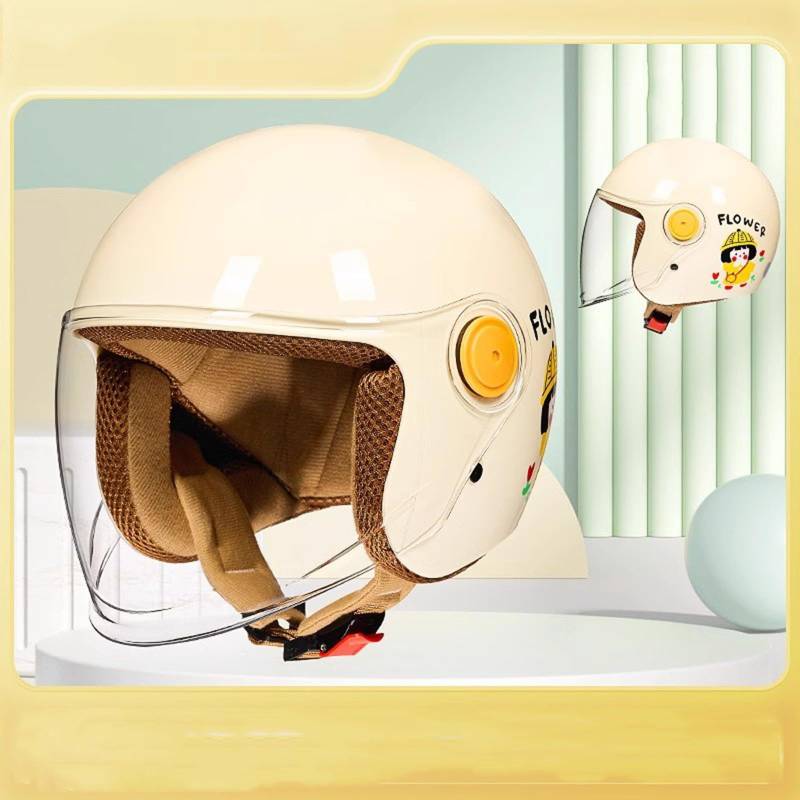 QJWMatic Retro-Motorradhelm für Kinder, Vierjahreszeitenhelme mit Visier, offener Helm, Elektroroller, Straßenfahrrad, Halbhelm für Jungen und Mädchen H,45-55CM von QJWMatic