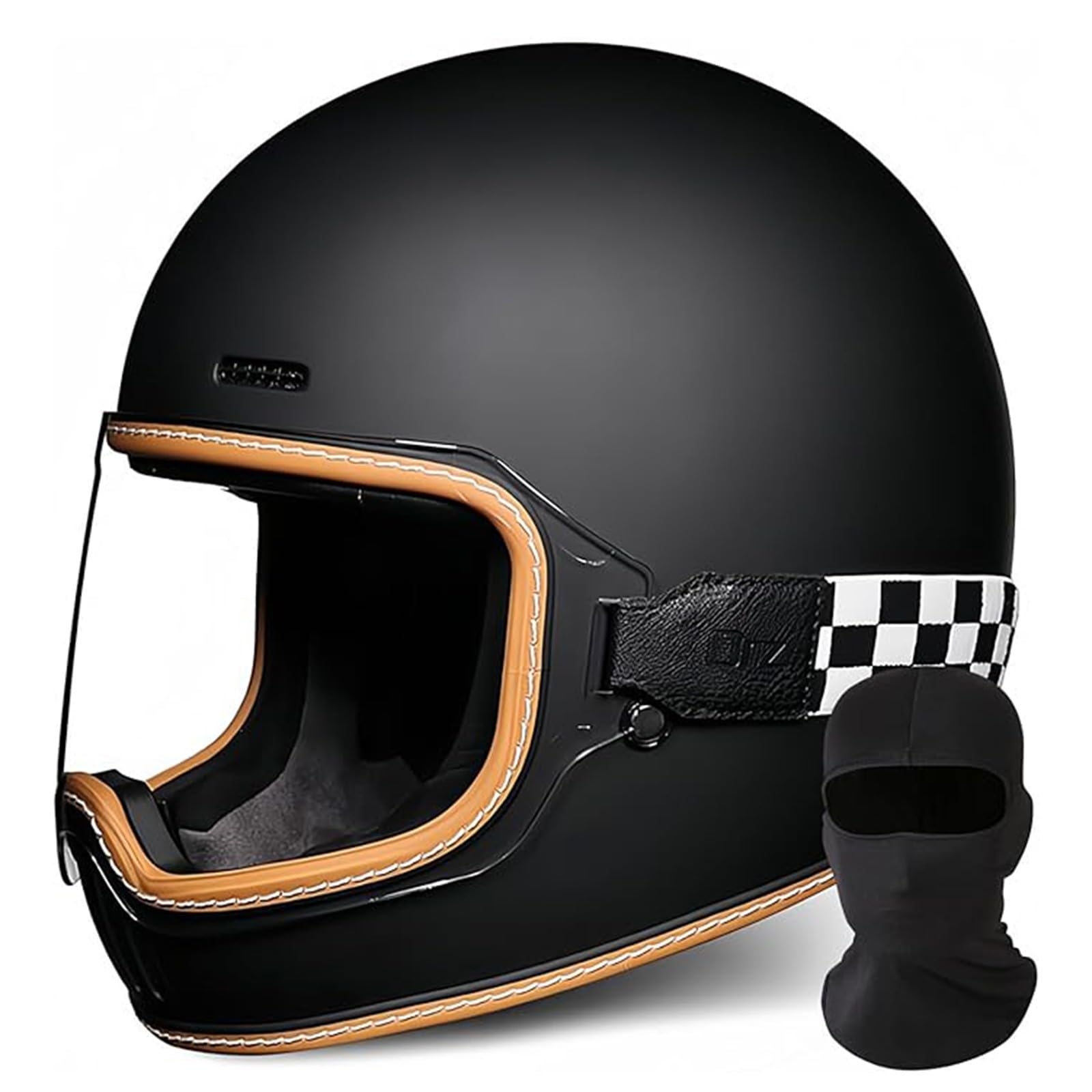 QJWMatic Vintage-Integral-Motorradhelm, ECE-Geprüft, Moto-Scooter, Retro-Klassiker Touring-Motorradhelm Integralhelme Für Roller Männer Und Frauen A,M55-56CM von QJWMatic