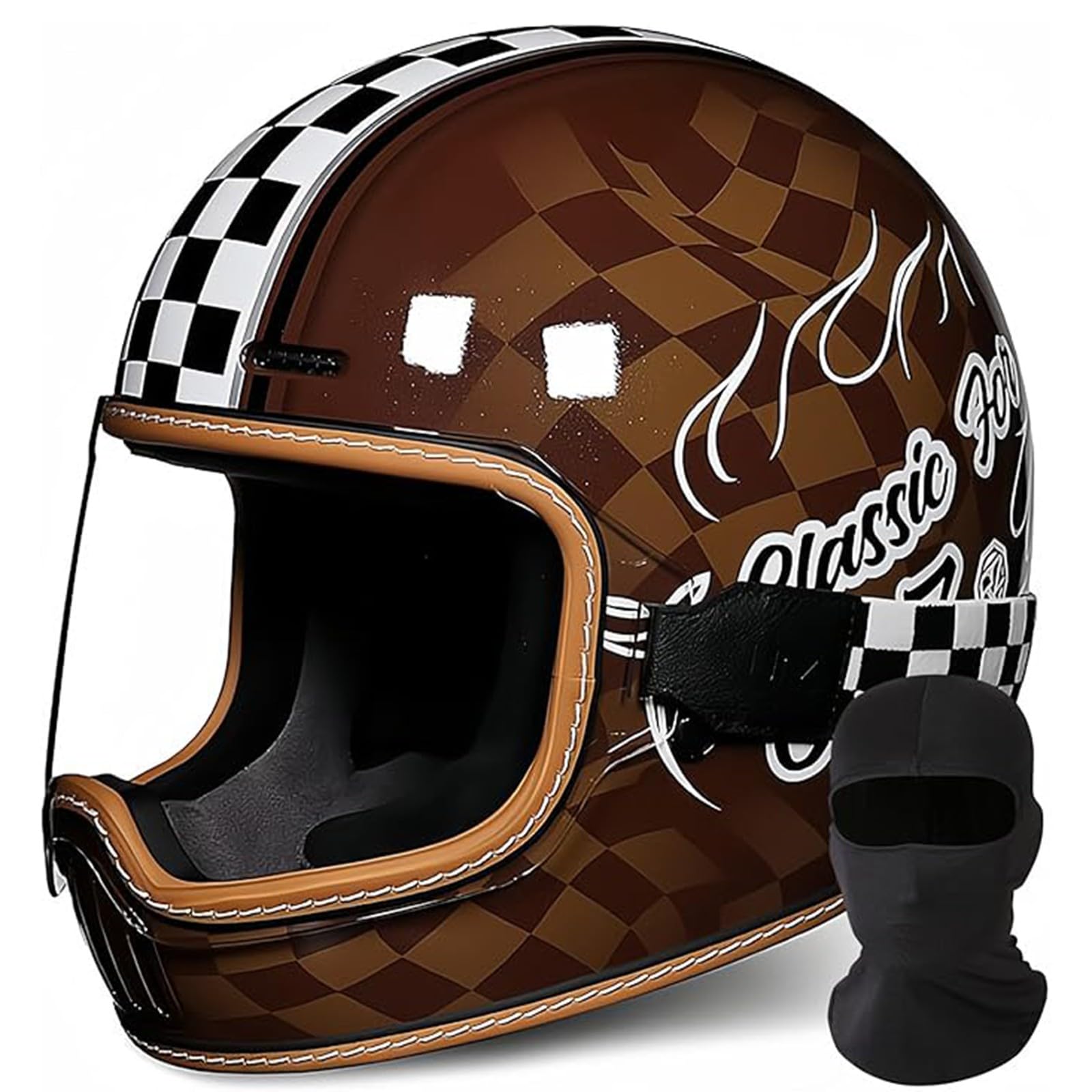 QJWMatic Vintage-Integral-Motorradhelm, ECE-Geprüft, Moto-Scooter, Retro-Klassiker Touring-Motorradhelm Integralhelme Für Roller Männer Und Frauen G,M55-56CM von QJWMatic