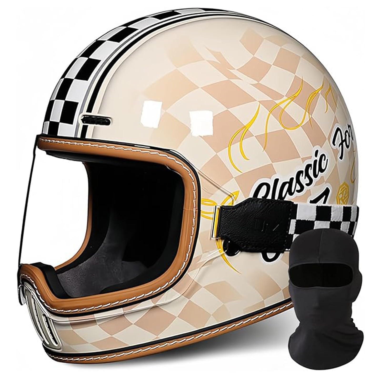 QJWMatic Vintage-Integral-Motorradhelm, ECE-Geprüft, Moto-Scooter, Retro-Klassiker Touring-Motorradhelm Integralhelme Für Roller Männer Und Frauen H,L56-58CM von QJWMatic