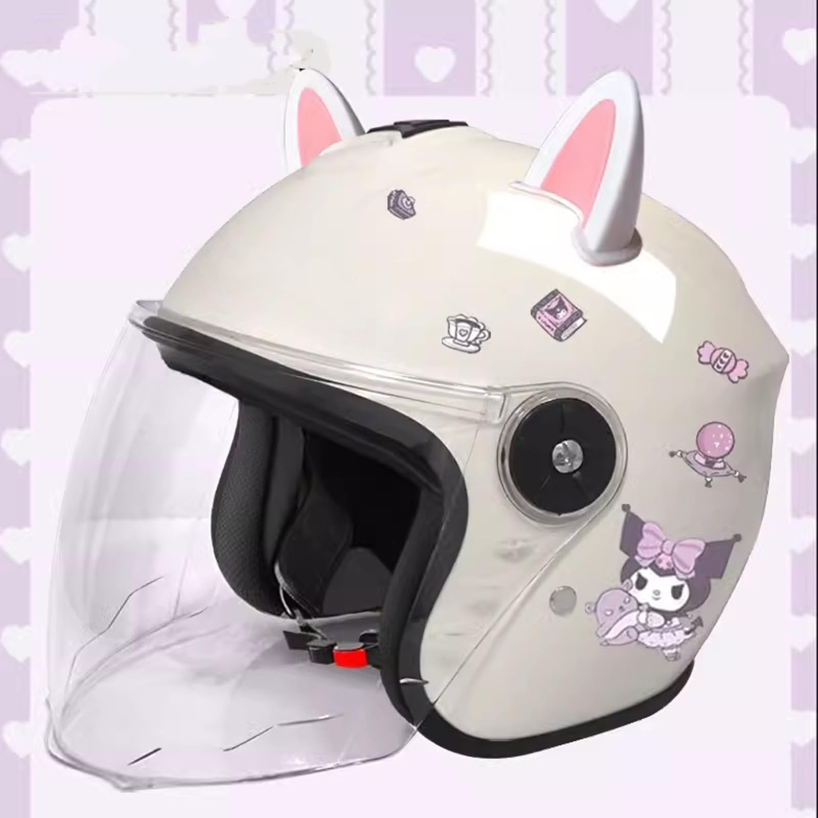 Retro-Motorradhelm Für Kinder 3/4-Halbhelm Mit Offenem Gesicht Und Sonnenblende Moped-Helm Für 3–12 Jahre Alte Jungen Und Mädchen B,48-54CM von QJWMatic