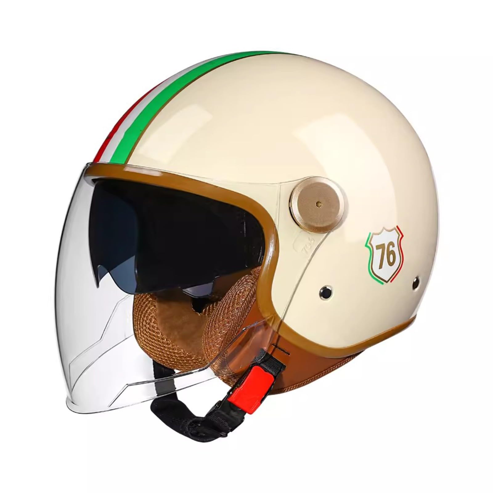 QJWMatic Retro-Motorradhelm Mit Offenem Gesicht Jethelm Halbe Helme Mit Doppelvisier Damen Und Herren Mopedhelme DOT/ECE-Geprüft A,52-60CM von QJWMatic