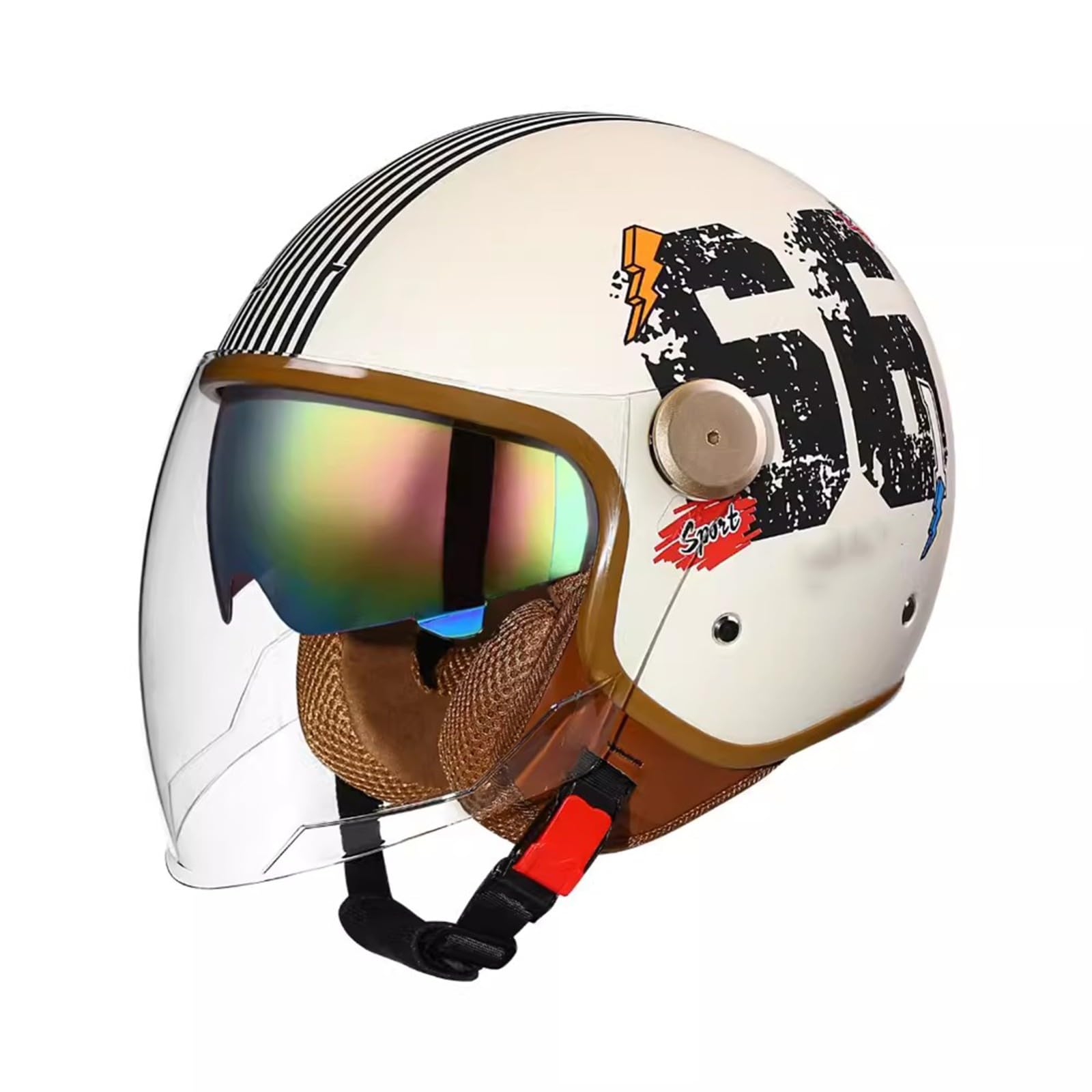 QJWMatic Retro-Motorradhelm Mit Offenem Gesicht Jethelm Halbe Helme Mit Doppelvisier Damen Und Herren Mopedhelme DOT/ECE-Geprüft B,52-60CM von QJWMatic