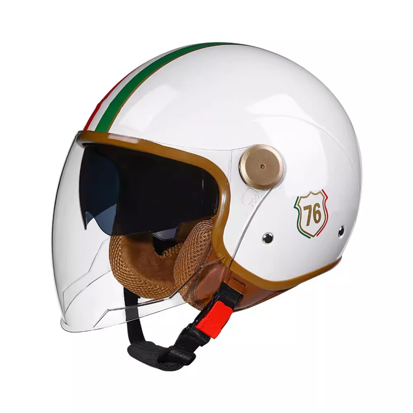 Retro-Motorradhelm Mit Offenem Gesicht Jethelm Halbe Helme Mit Doppelvisier Damen Und Herren Mopedhelme DOT/ECE-Geprüft D,52-60CM von QJWMatic