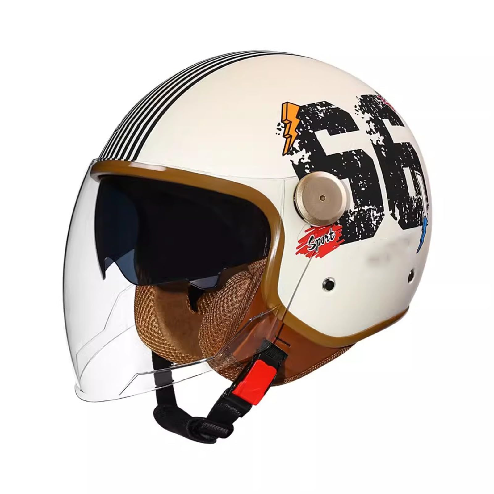 QJWMatic Retro-Motorradhelm Mit Offenem Gesicht Jethelm Halbe Helme Mit Doppelvisier Damen Und Herren Mopedhelme DOT/ECE-Geprüft E,52-60CM von QJWMatic