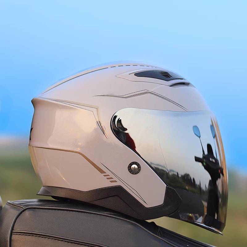 Vintage Motorrad Jethelm Open Face Helm Retro Halbhelm mit Sonnenblende ECE-geprüft für Erwachsene Männer Frauen Moped Cruiser C,M52-56CM von QJWMatic