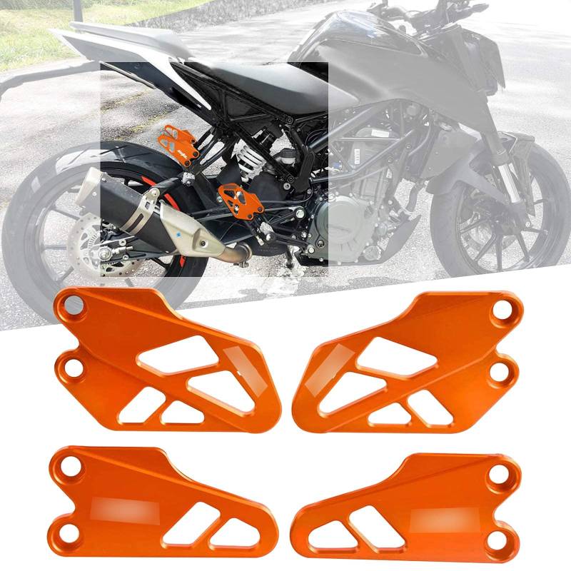 DUKE 125 390 4pcs Vorne Hinten Pedalschutz Fußraste Fersenschutz für Duke 125 390 Duke 250 2017 2018 2019 2020 2021 2022 2023-Orange von QJY-Motor Part-Store