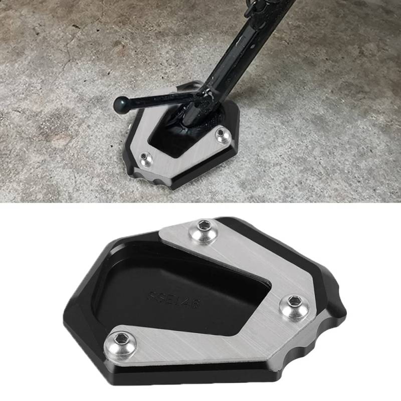 Motorrad Seitenständer Verlängerung Kickstand CNC Aluminium für CBR500 CB500F CB500X CB650R CBR650R CB125R VFR800 2017-2021 2022 2023 (Schwarz/Silber) von QJY-Motor Part-Store