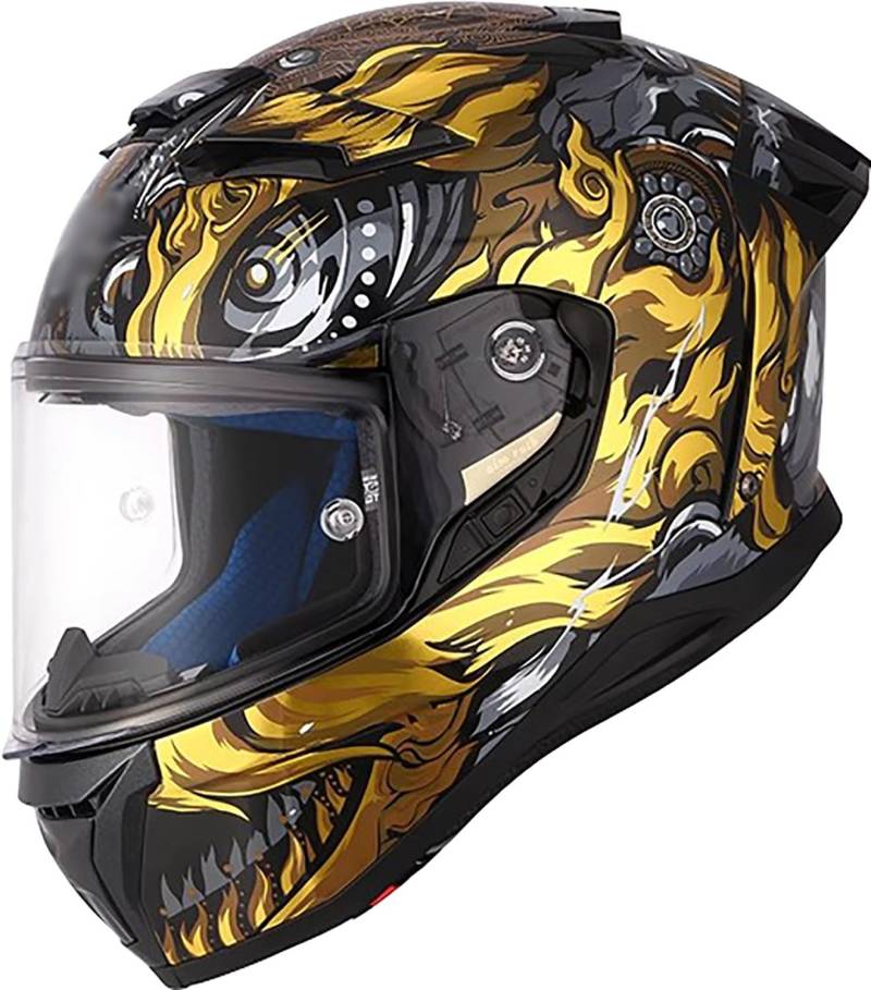 Integralhelm Motorradhelm mit Sonnenblende ECE/DOT Zertifizierung Rollerhelm Damen & Herren Sport Motorrad-Helm Racing Moto-Cross Helm C,L=55-58cm von QKBMFK