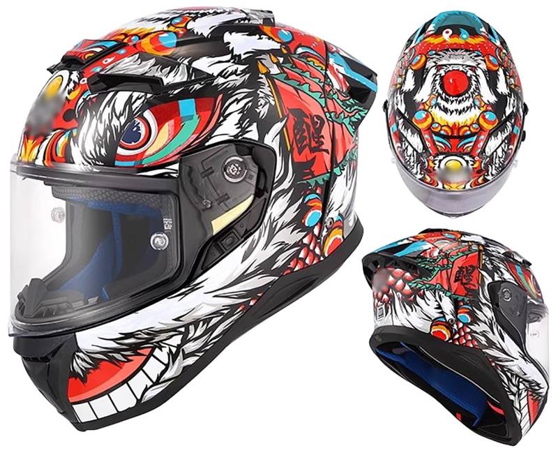 Integralhelm Motorradhelm mit Sonnenblende ECE/DOT Zertifizierung Rollerhelm Damen & Herren Sport Motorrad-Helm Racing Moto-Cross Helm E,L=55-58cm von QKBMFK