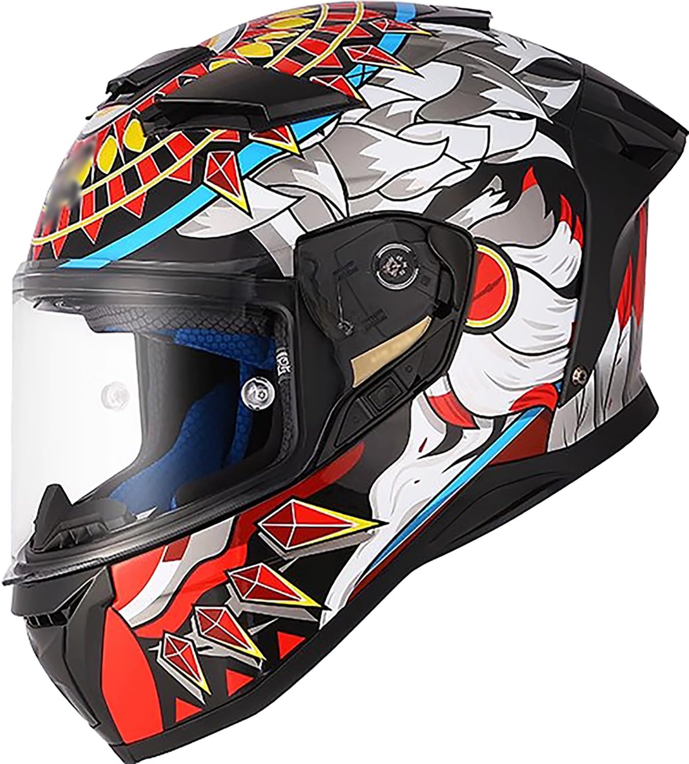 Integralhelm Motorradhelm mit Sonnenblende ECE/DOT Zertifizierung Rollerhelm Damen & Herren Sport Motorrad-Helm Racing Moto-Cross Helm K,L=55-58cm von QKBMFK