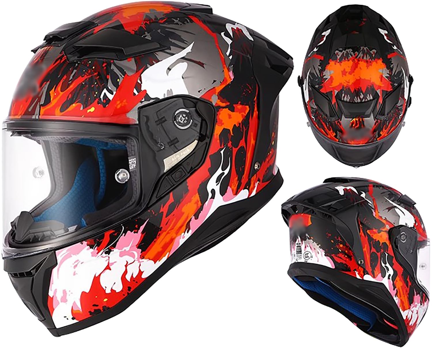 Integralhelm Motorradhelm mit Sonnenblende ECE/DOT Zertifizierung Rollerhelm Damen & Herren Sport Motorrad-Helm Racing Moto-Cross Helm M,L=55-58cm von QKBMFK