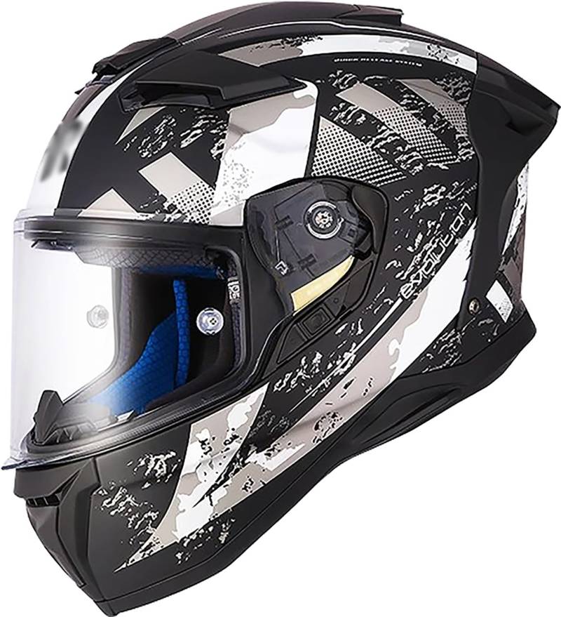 Integralhelm Motorradhelm mit Sonnenblende ECE/DOT Zertifizierung Rollerhelm Damen & Herren Sport Motorrad-Helm Racing Moto-Cross Helm O,M=53-54cm von QKBMFK